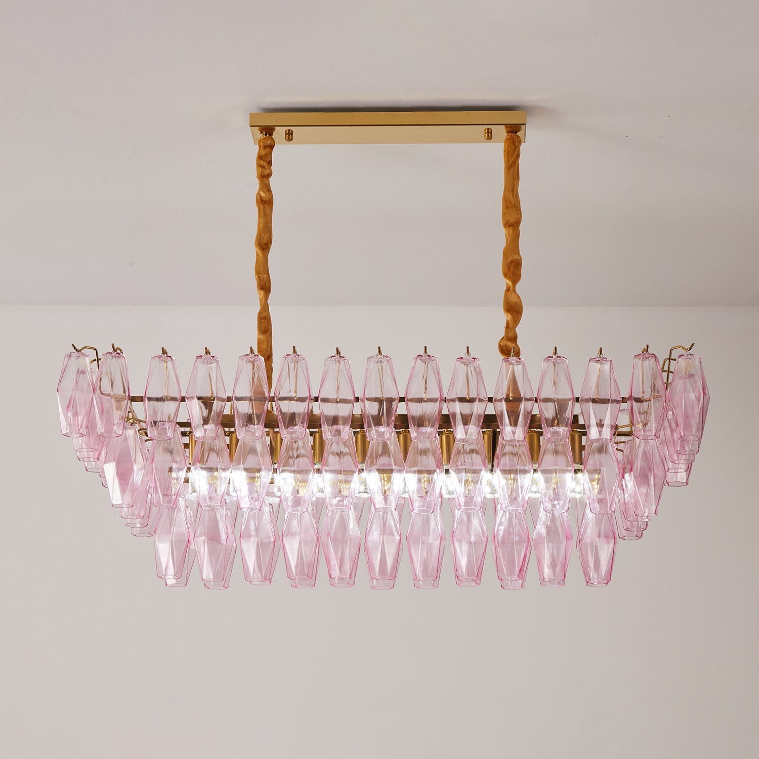Aurora Chandelier Rose Prism Glass Rectangular Layered - Blowlighting