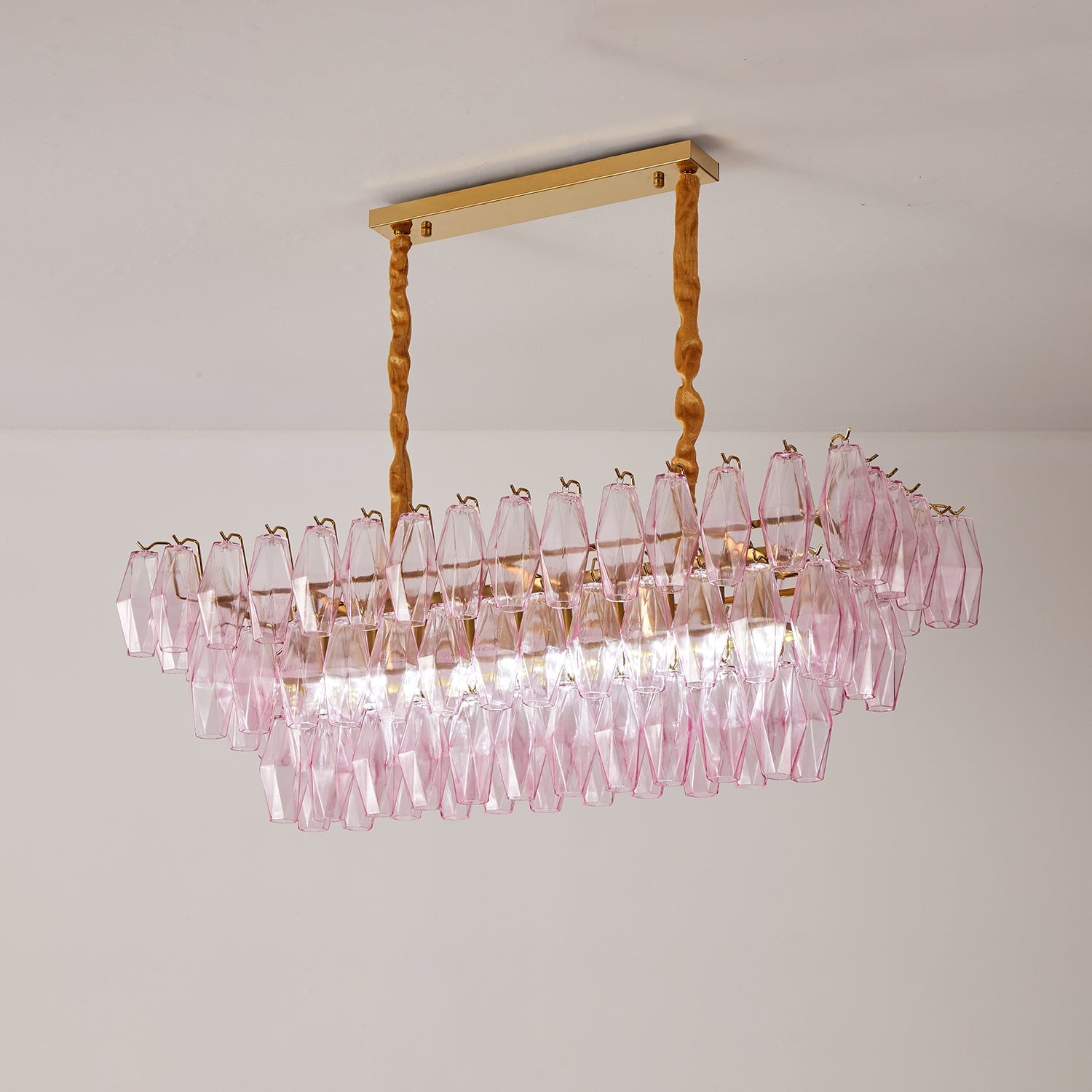 Aurora Chandelier Rose Prism Glass Rectangular Layered - Blowlighting