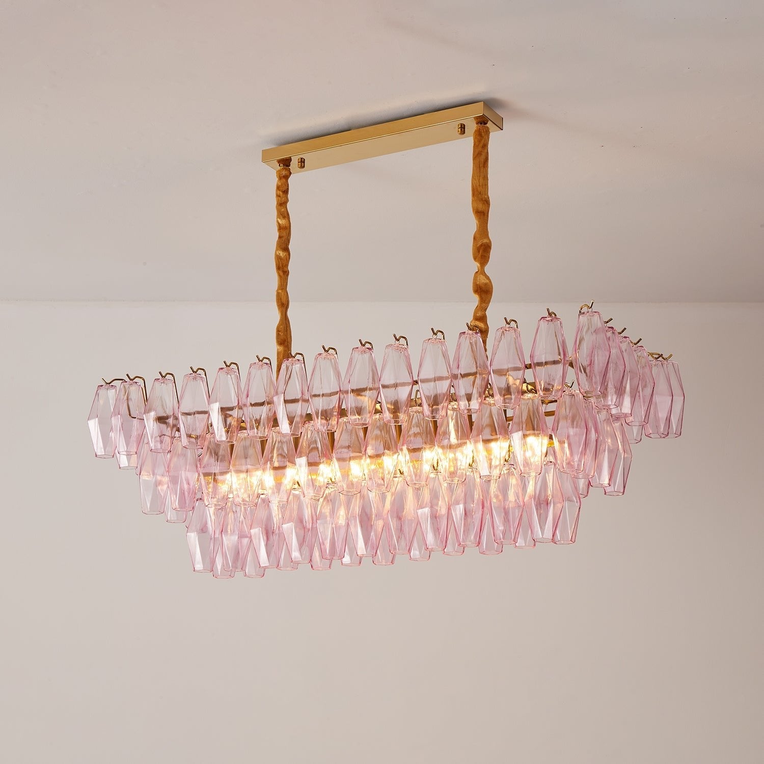 Aurora Chandelier Rose Prism Glass Rectangular Layered - Blowlighting