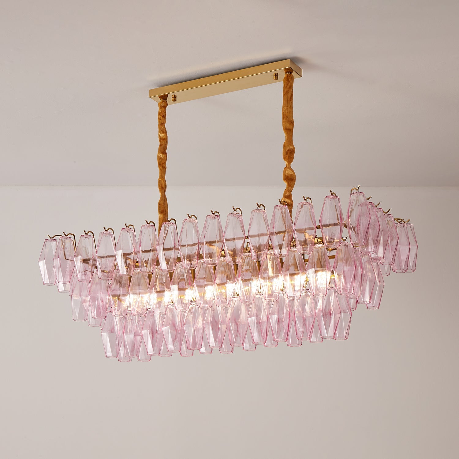 Aurora Chandelier Rose Prism Glass Rectangular Layered - Blowlighting