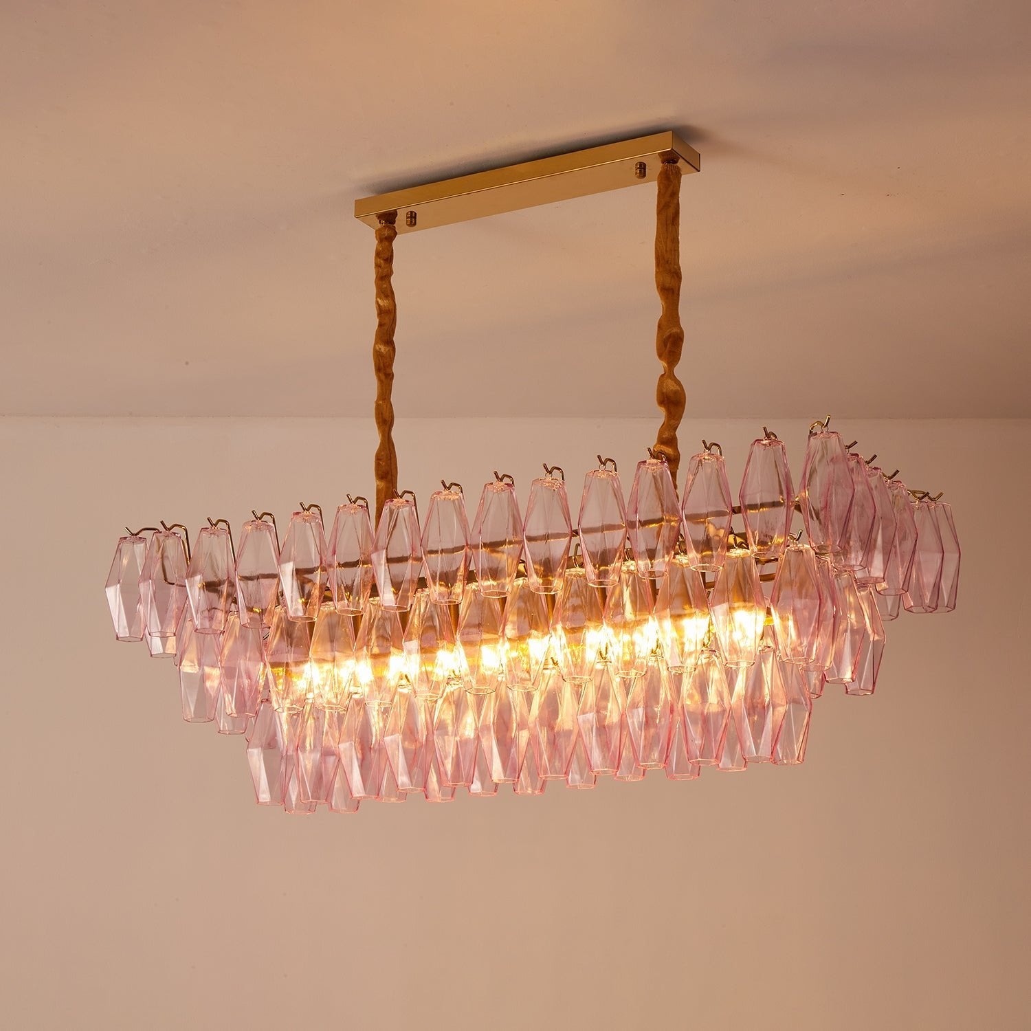 Aurora Chandelier Rose Prism Glass Rectangular Layered - Blowlighting