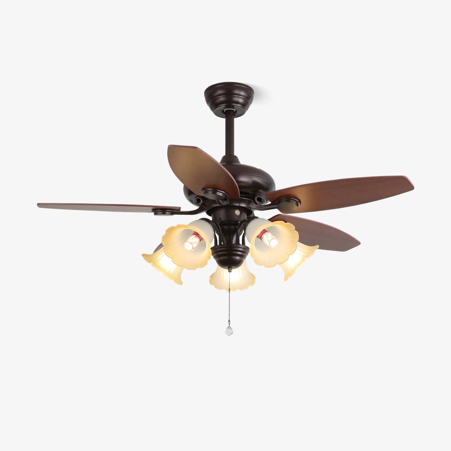 Florence Vintage Wood Glass Ceiling Fan Light - Blowlighting