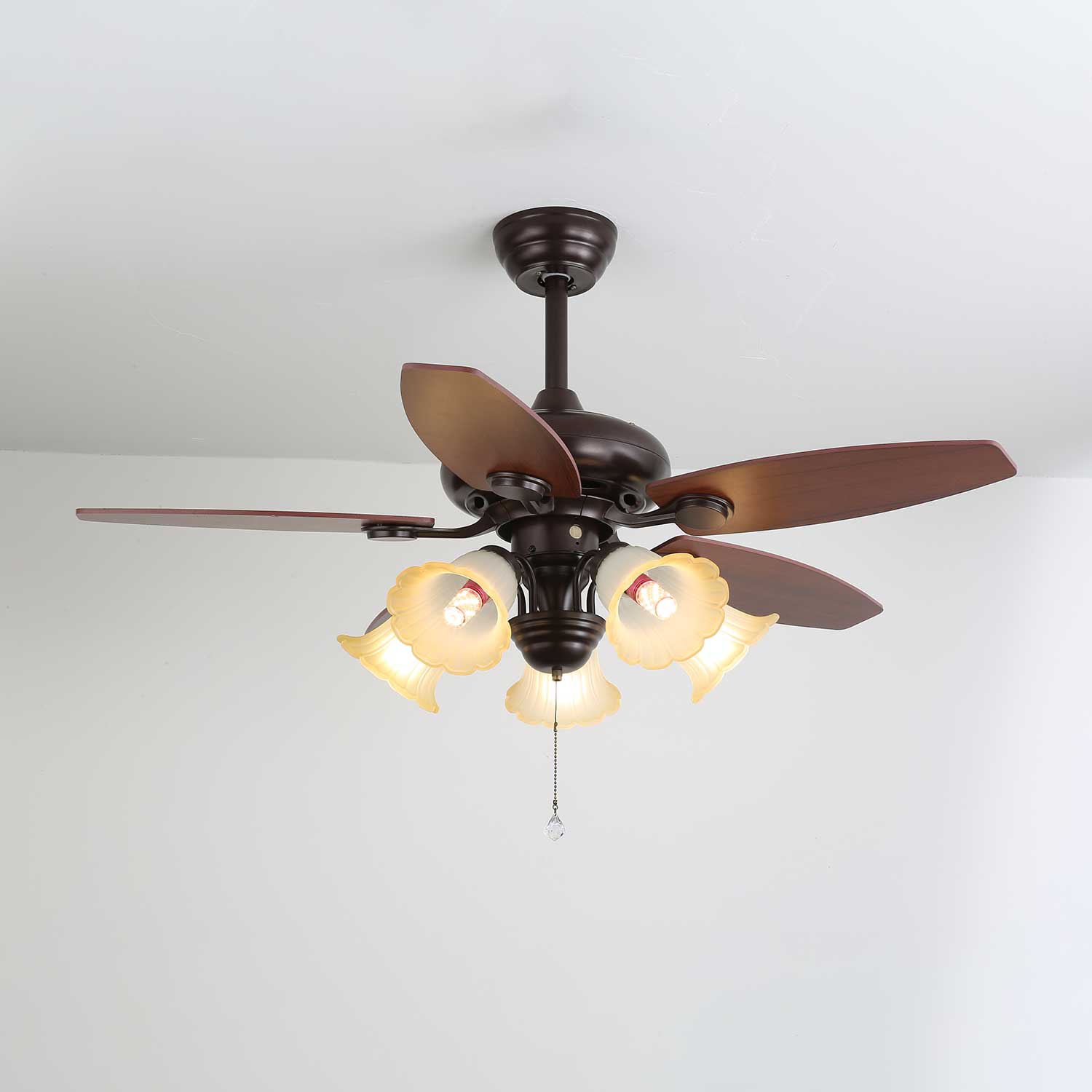 Florence Vintage Wood Glass Ceiling Fan Light - Blowlighting