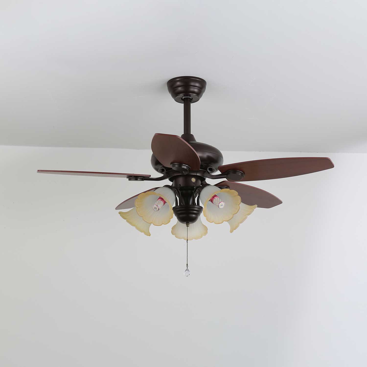Florence Vintage Wood Glass Ceiling Fan Light - Blowlighting