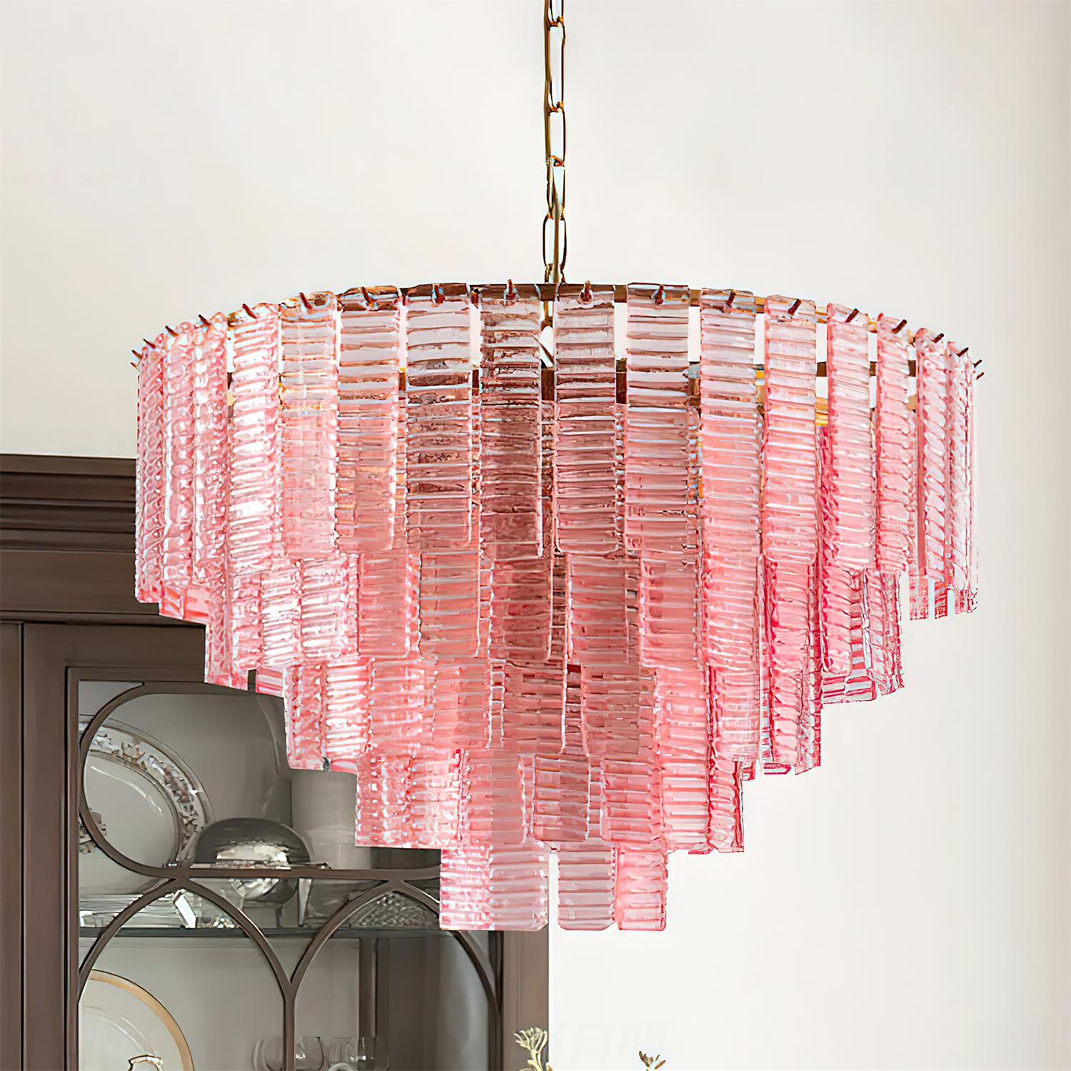 Lustrava Romantic Pink Glass Cascade Chandelier