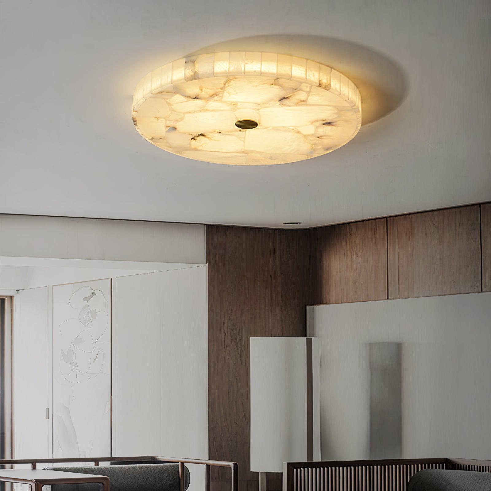 Ciphayra Minimalist Alabaster Round Flushmount - Blowlighting