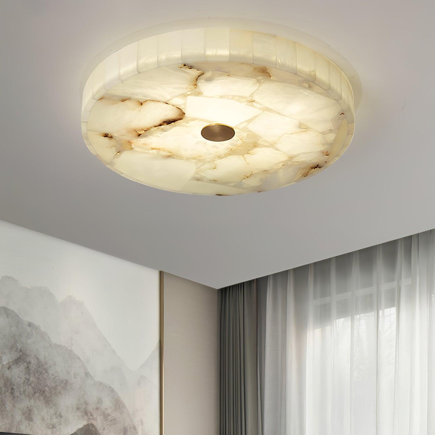 Ciphayra Minimalist Alabaster Round Flushmount - Blowlighting