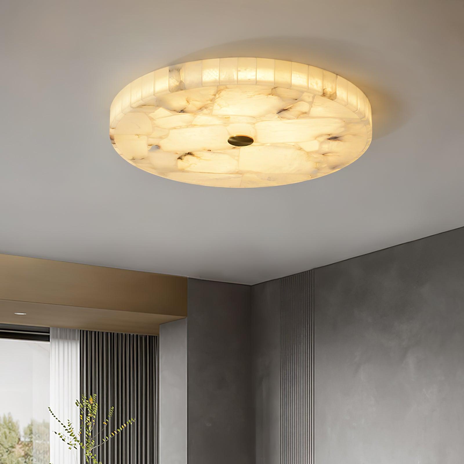 Ciphayra Minimalist Alabaster Round Flushmount - Blowlighting