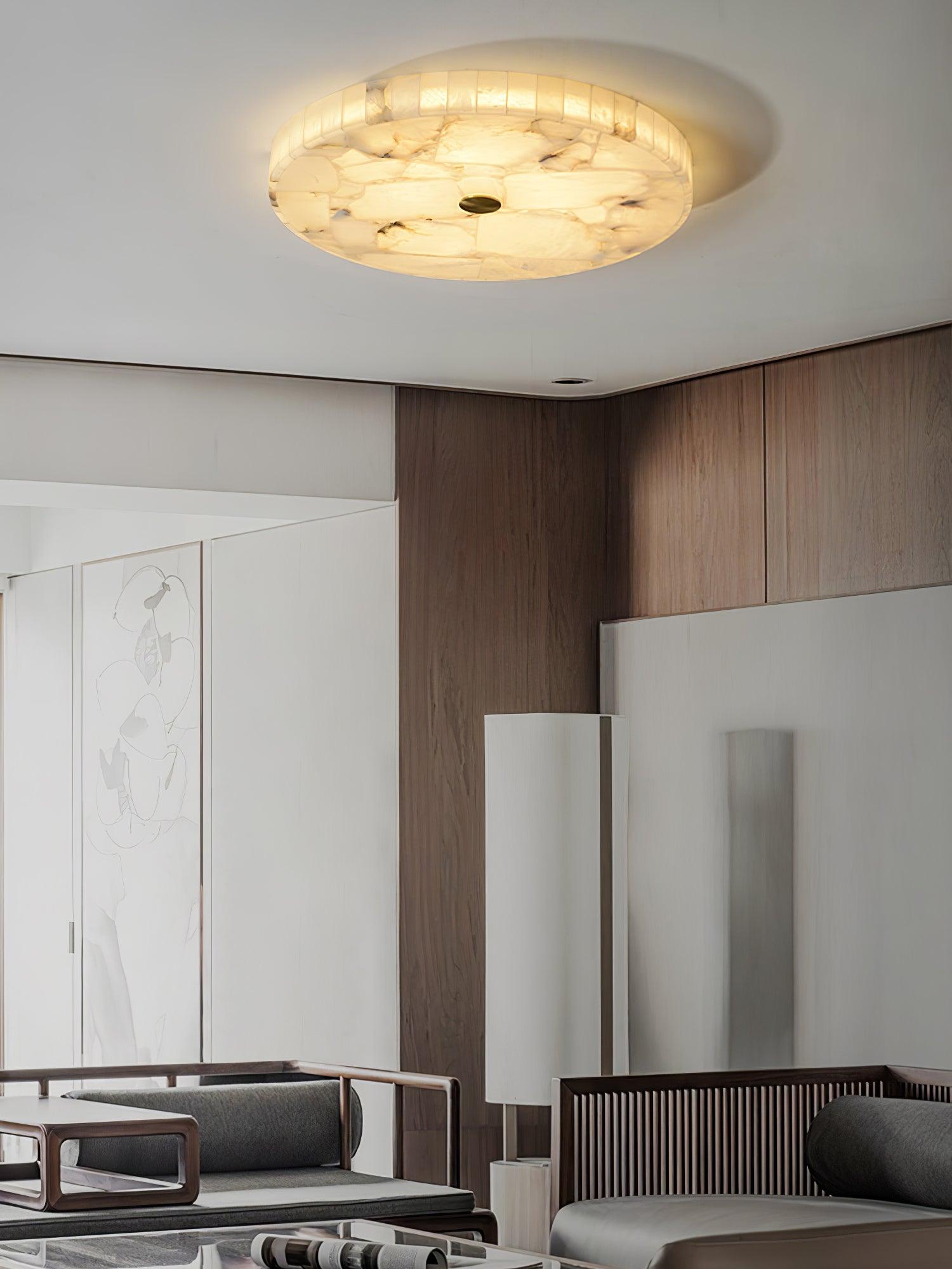 Ciphayra Minimalist Alabaster Round Flushmount - Blowlighting