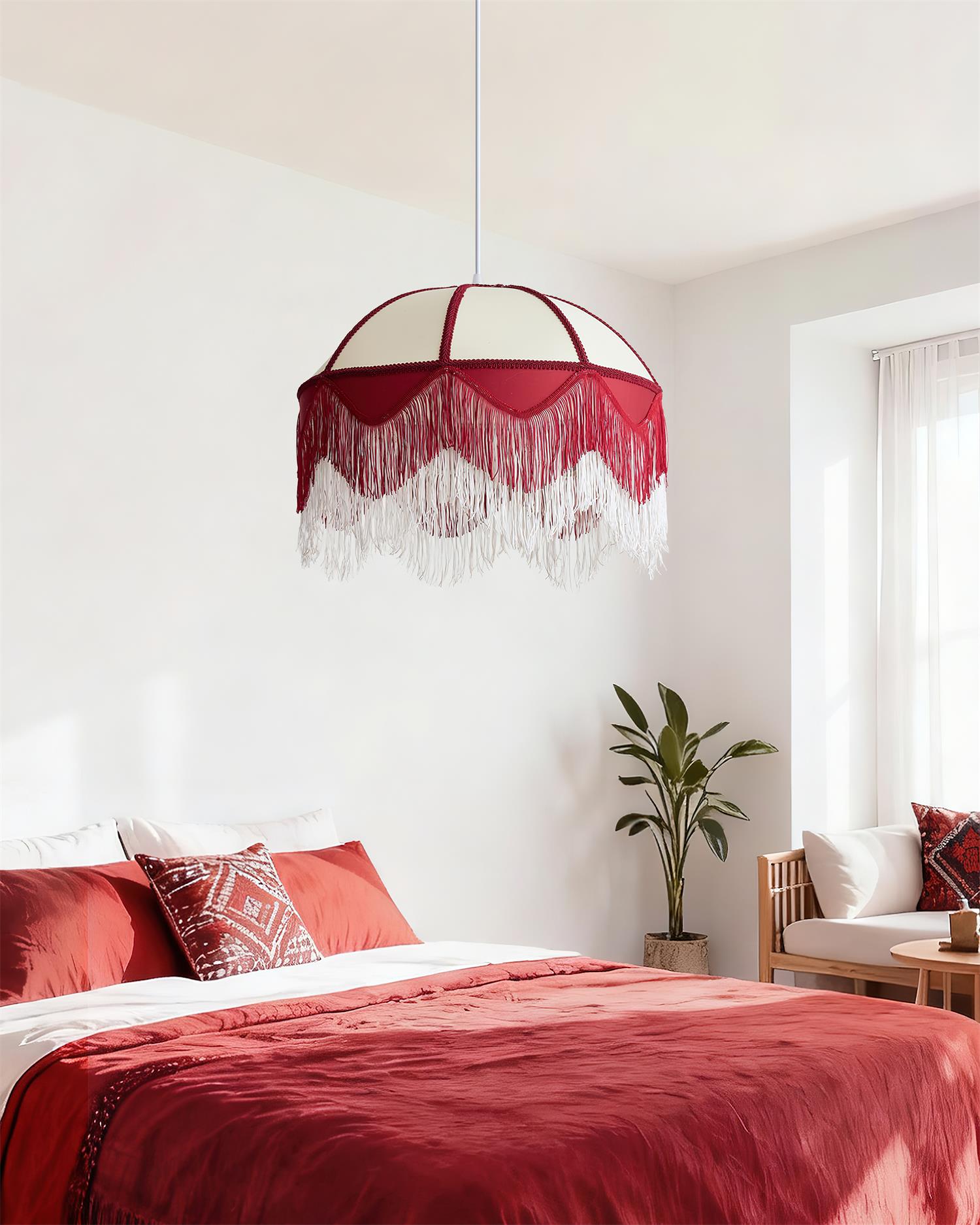 Egni Scarlet Fringe Fabric Pendant Lamp