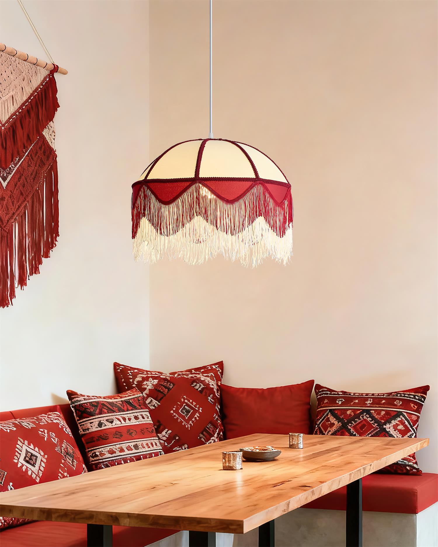Egni Scarlet Fringe Fabric Pendant Lamp