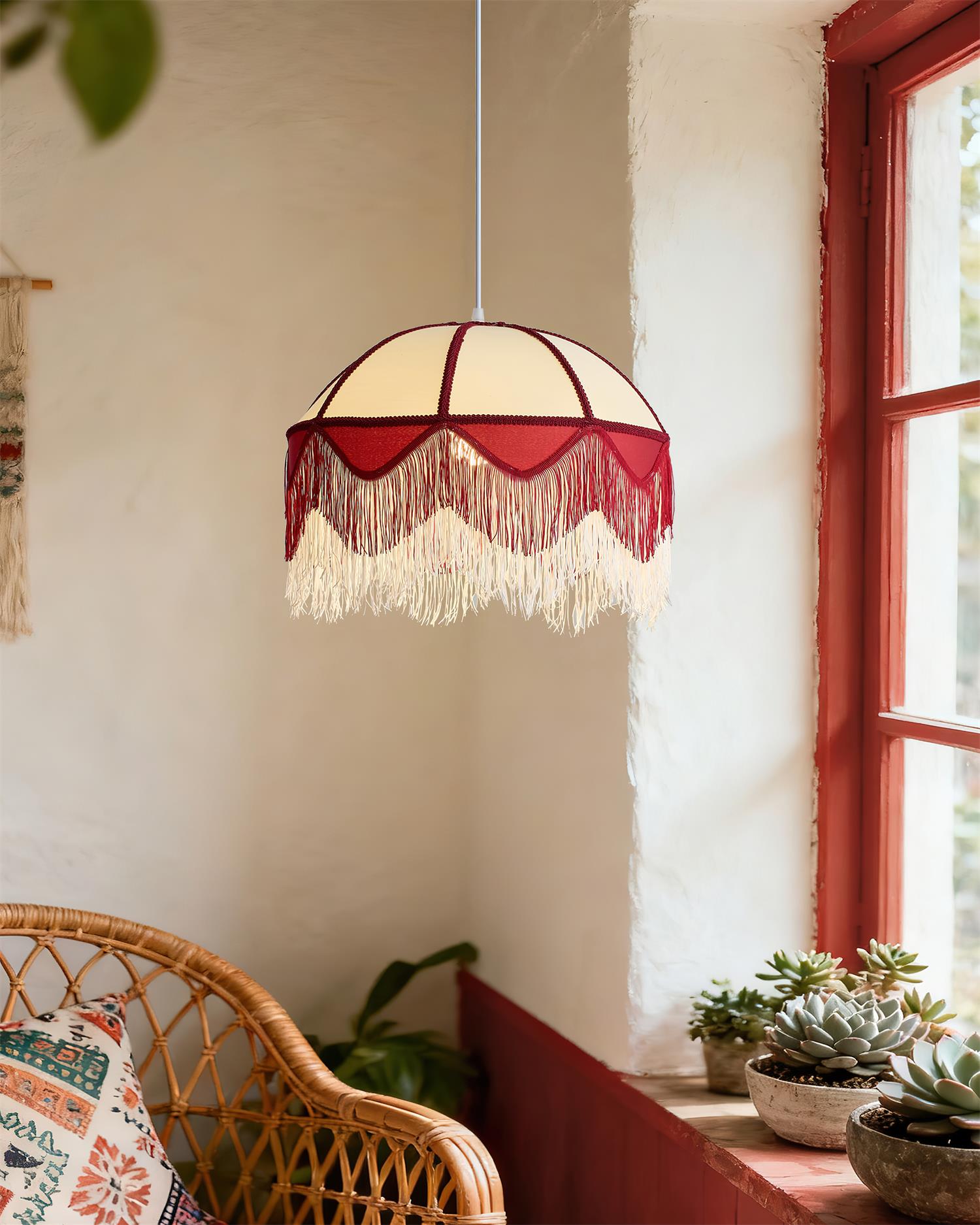 Egni Scarlet Fringe Fabric Pendant Lamp
