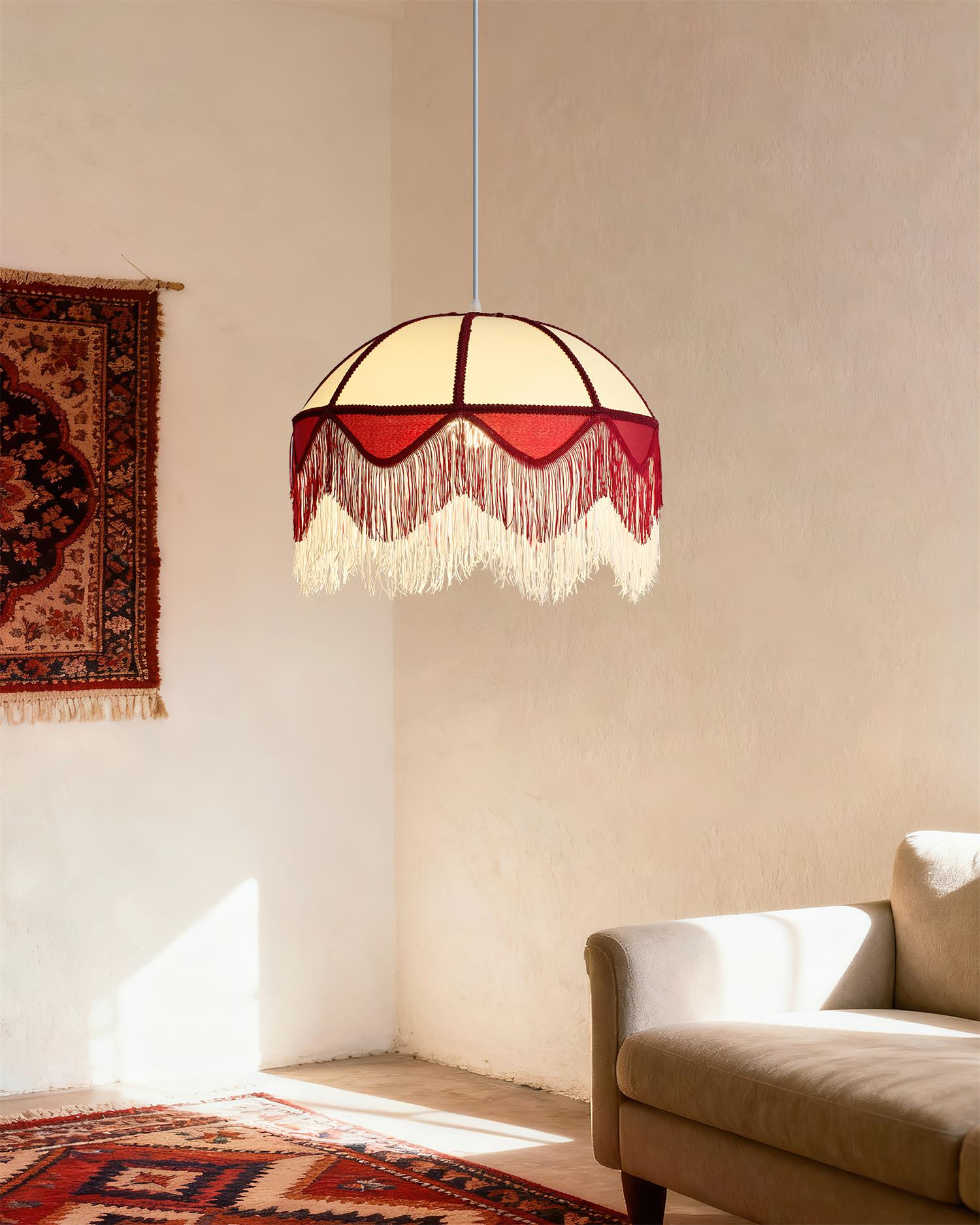 Egni Scarlet Fringe Fabric Pendant Lamp