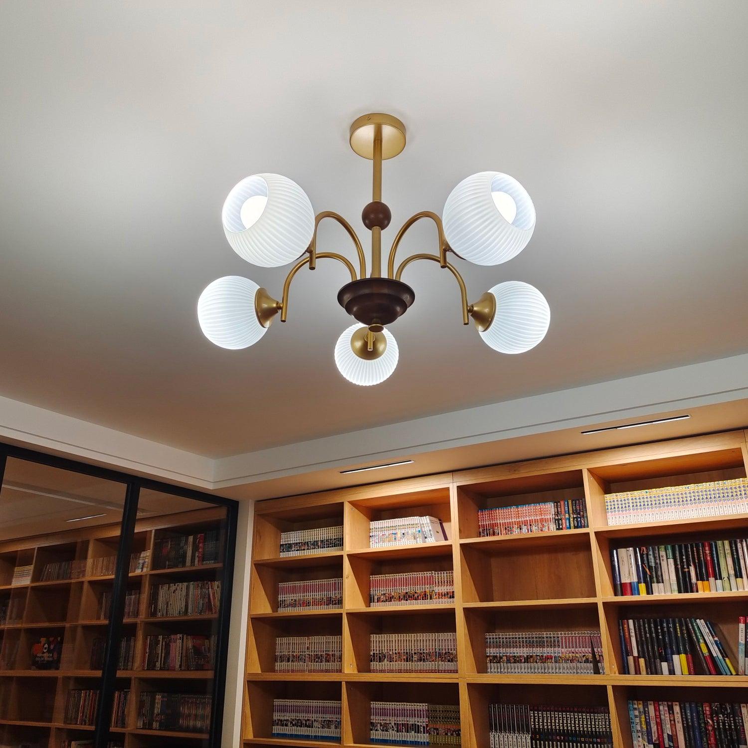 Sculptural Glass Ribbed Chandelier - Blowlighting