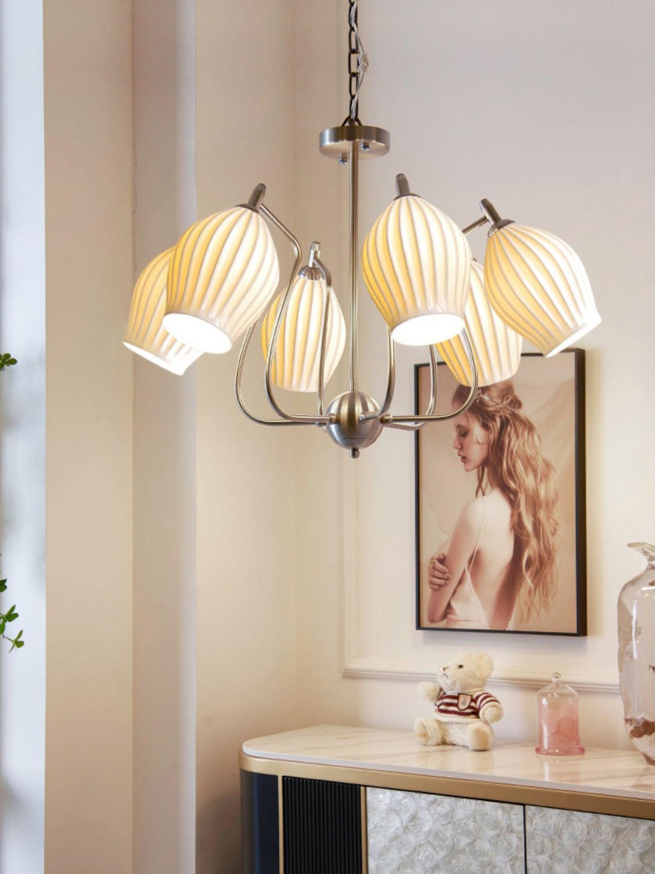 Ceramic Ribbed Chandelier - Blowlighting