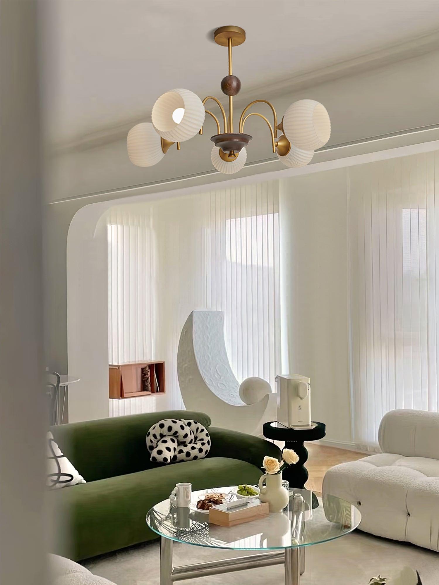 Sculptural Glass Ribbed Chandelier - Blowlighting