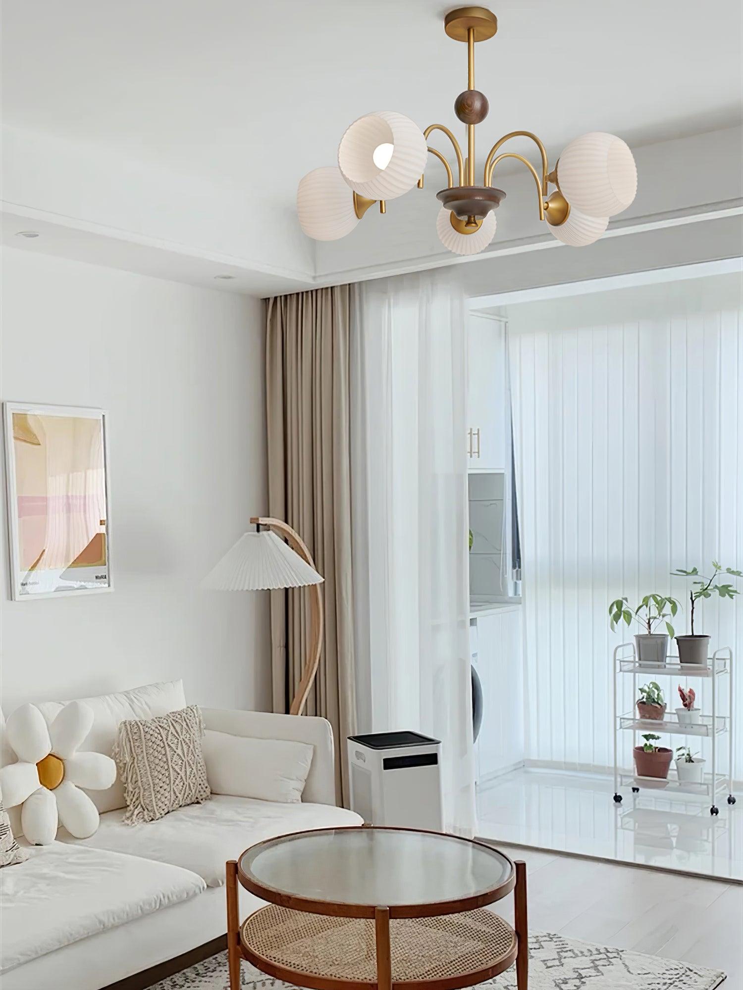 Sculptural Glass Ribbed Chandelier - Blowlighting