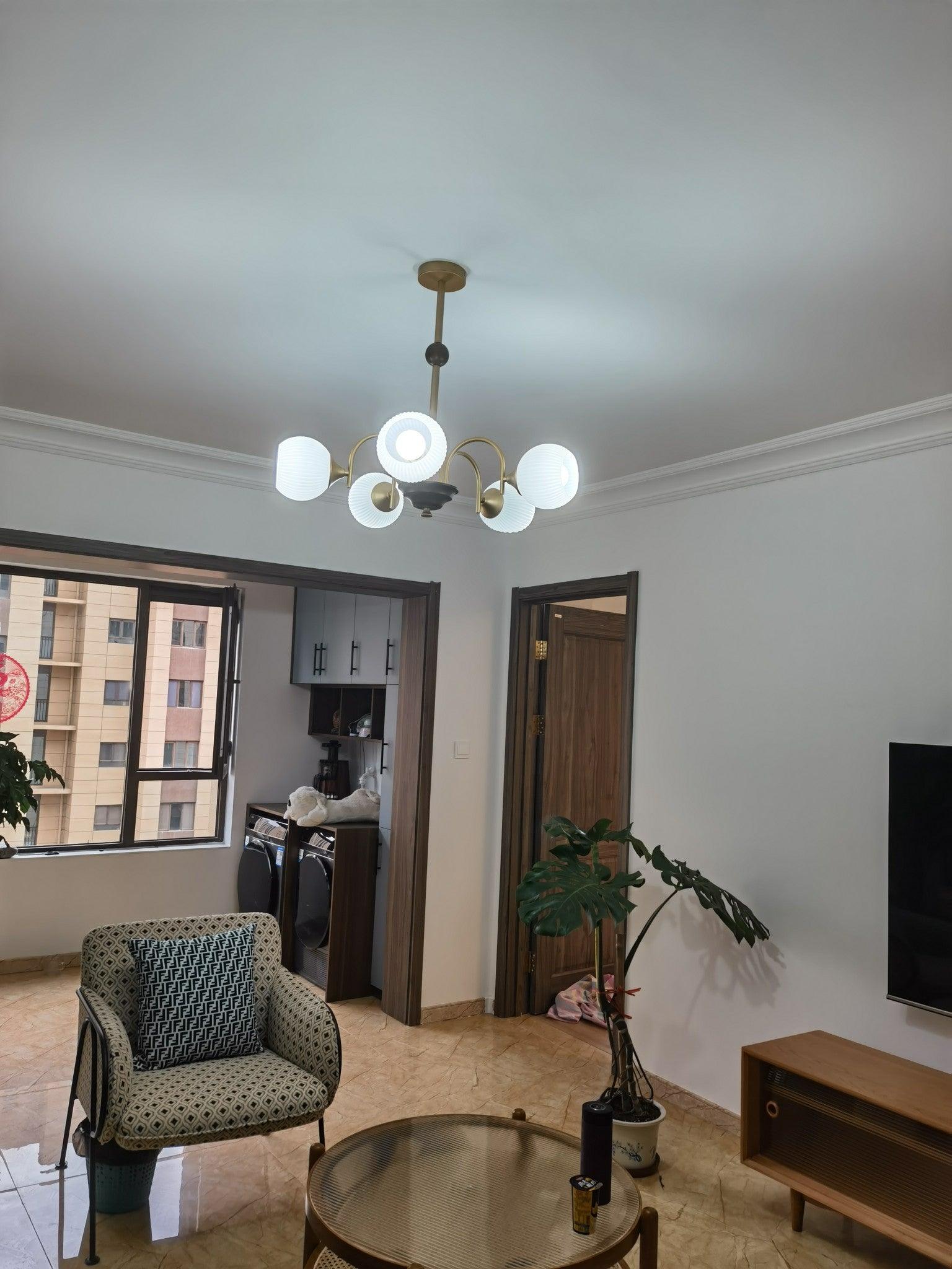 Sculptural Glass Ribbed Chandelier - Blowlighting