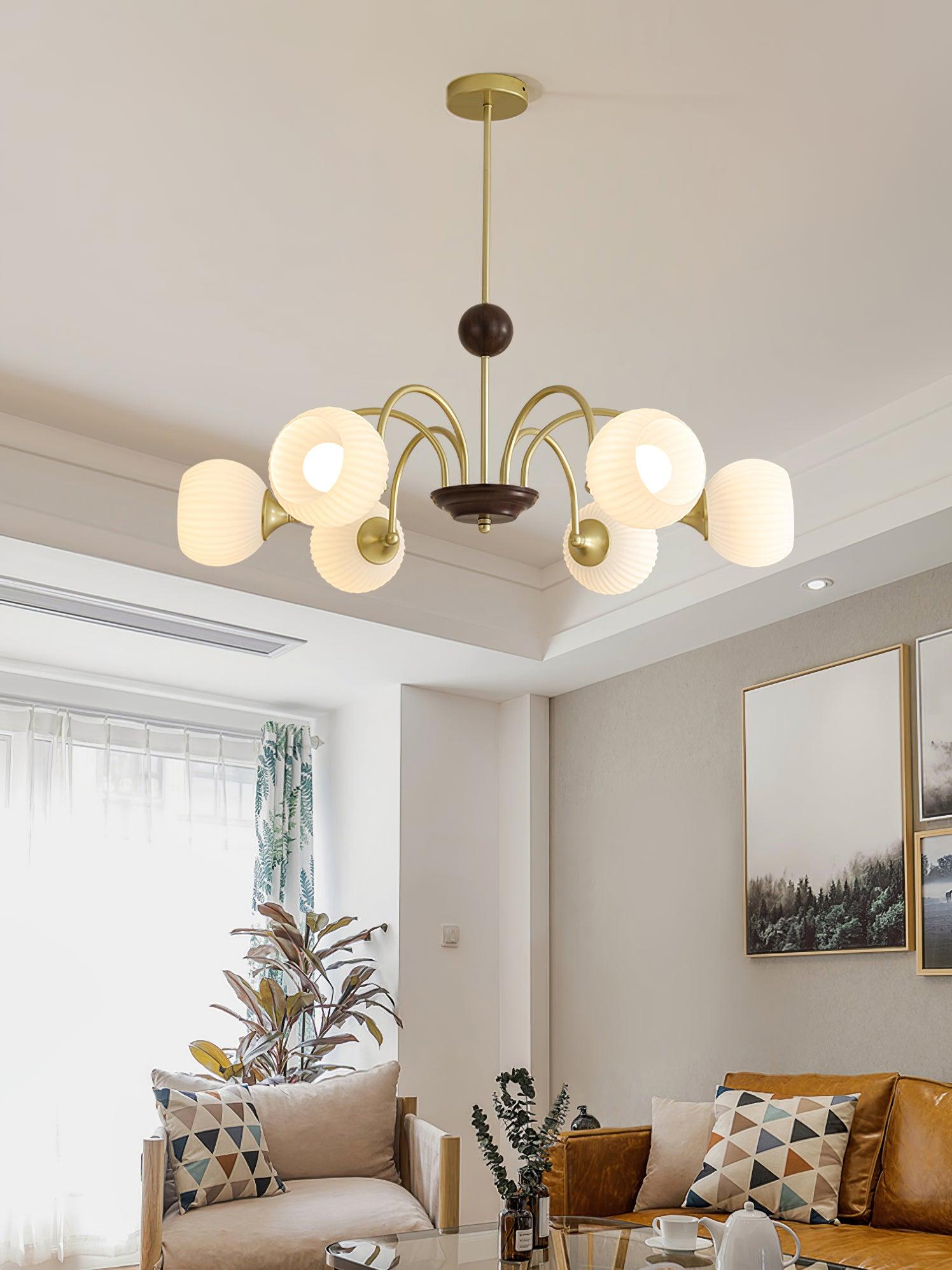 Sculptural Glass Ribbed Chandelier - Blowlighting