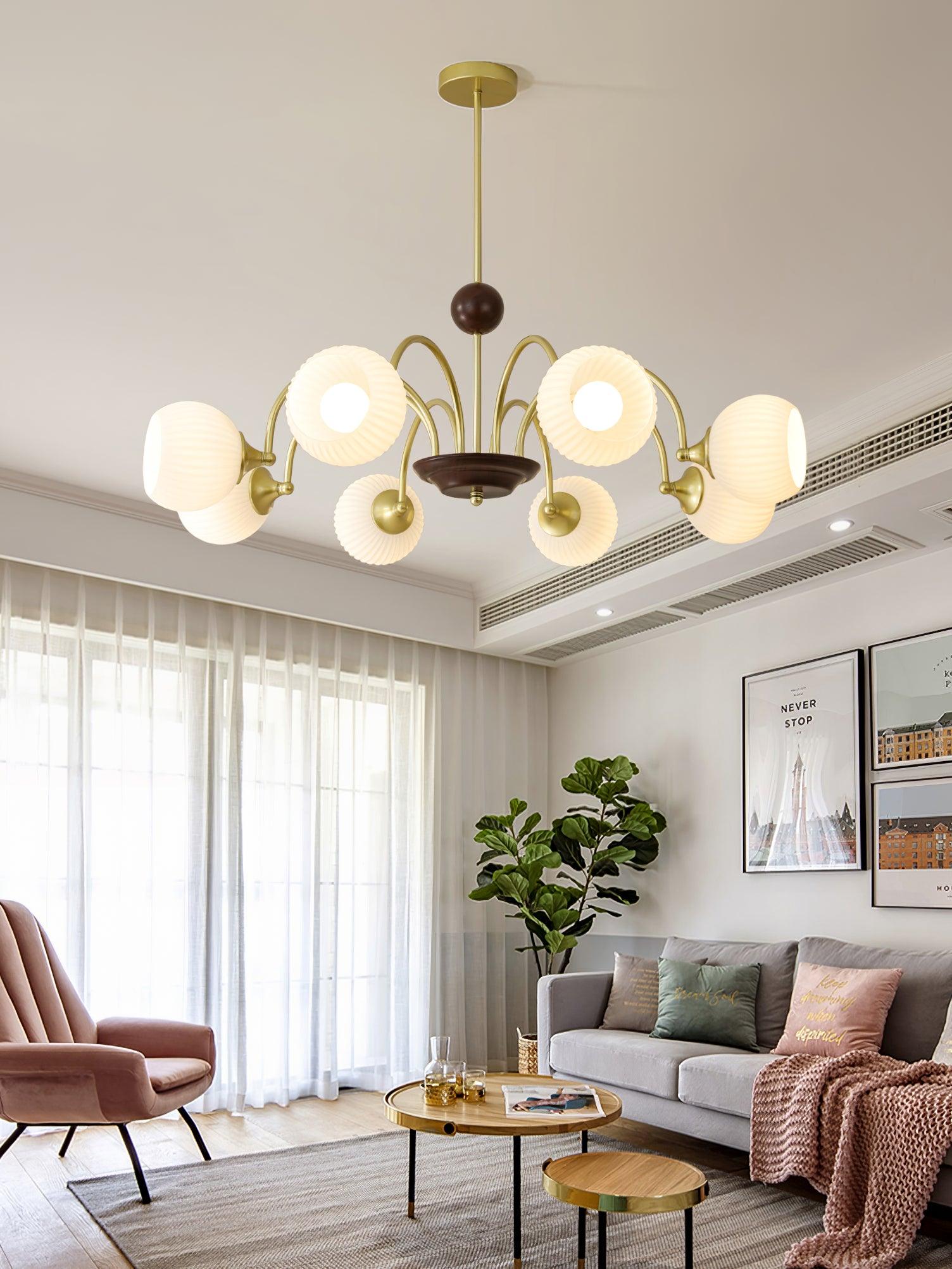 Sculptural Glass Ribbed Chandelier - Blowlighting
