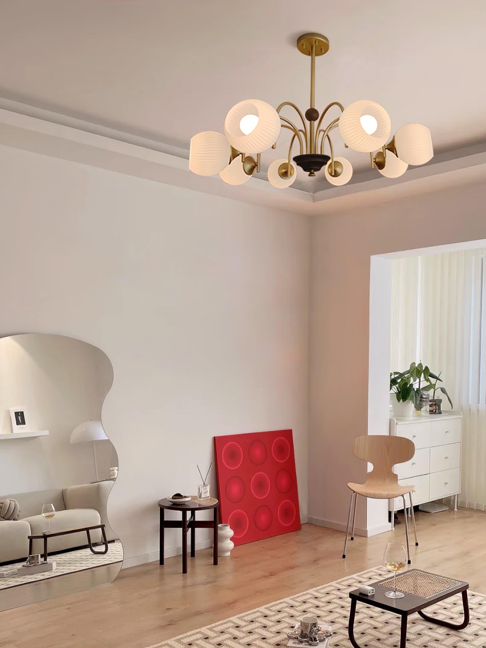 Sculptural Glass Ribbed Chandelier - Blowlighting