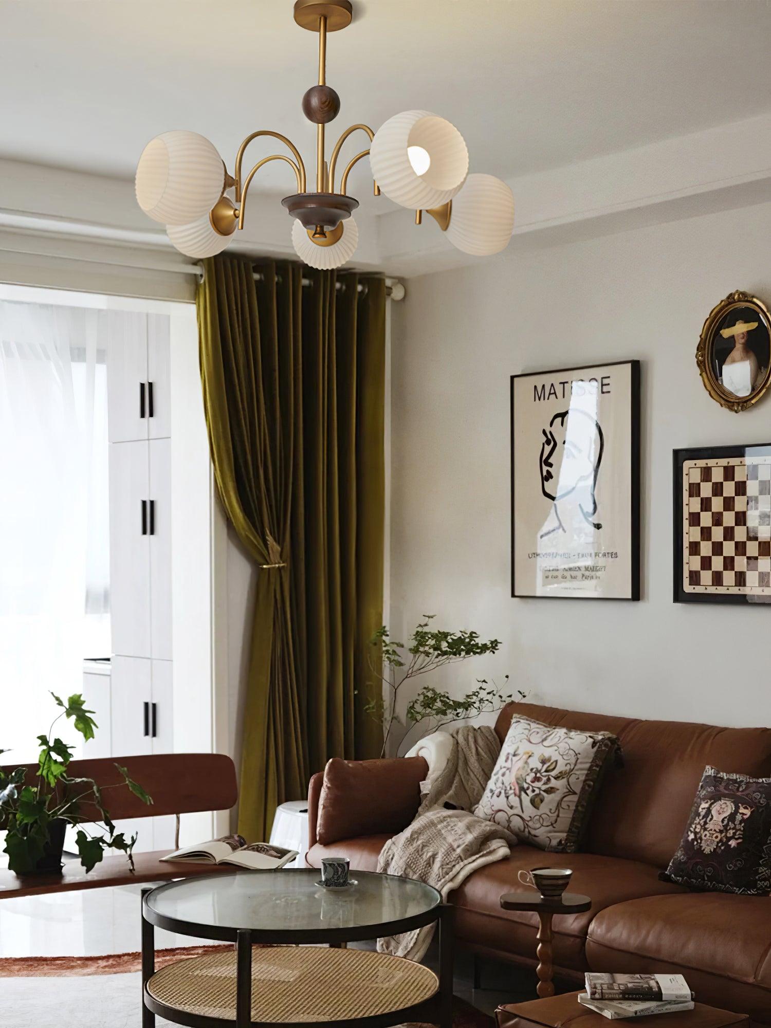 Sculptural Glass Ribbed Chandelier - Blowlighting