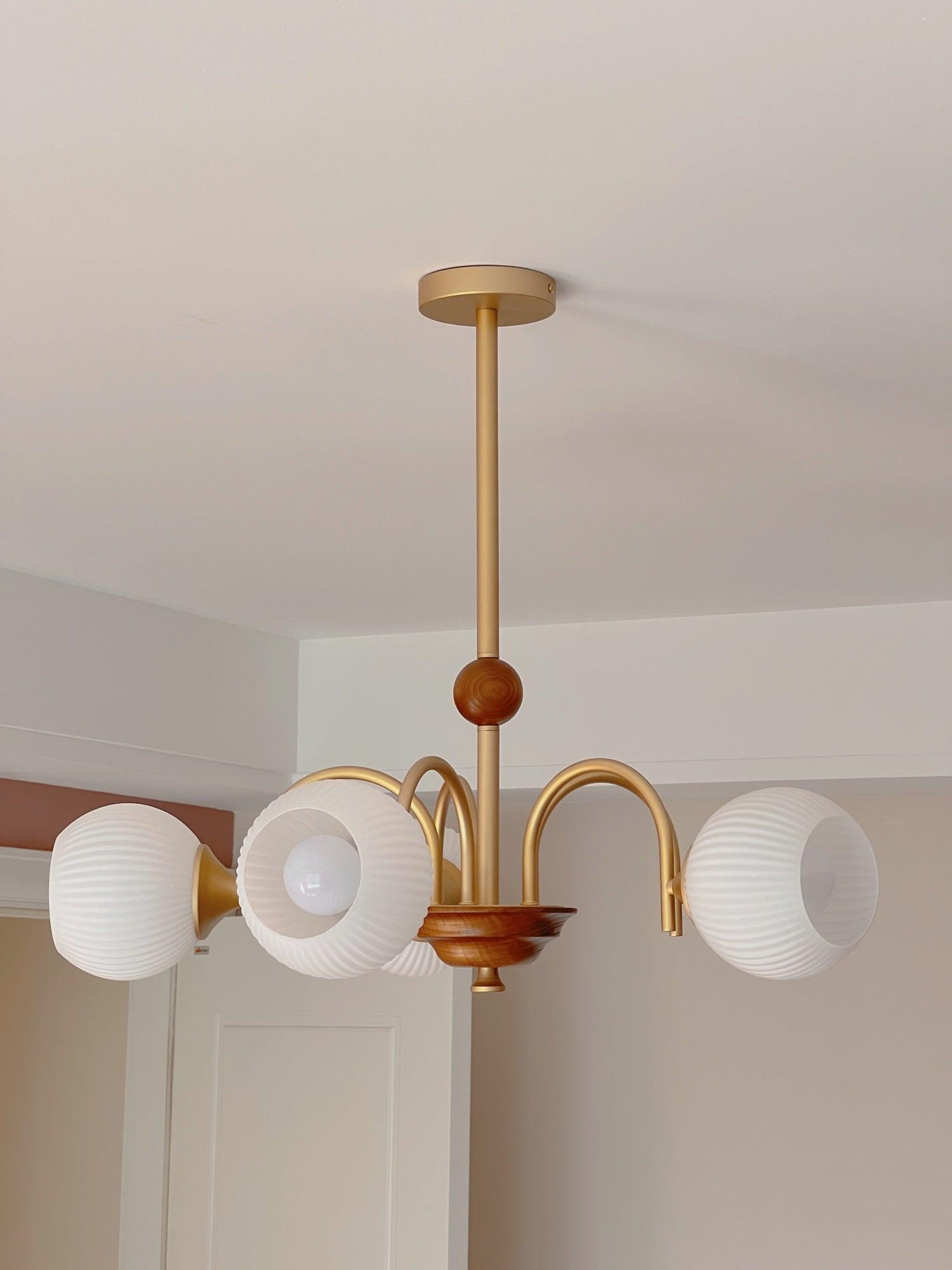 Sculptural Glass Ribbed Chandelier - Blowlighting