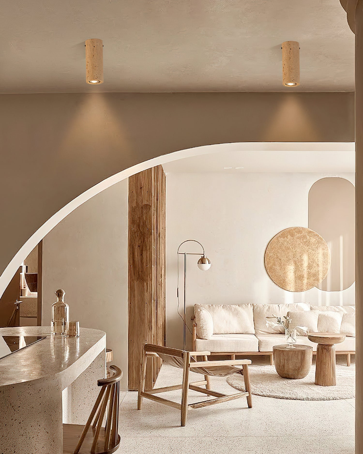 Shura Minimalist Travertine Ceiling Light