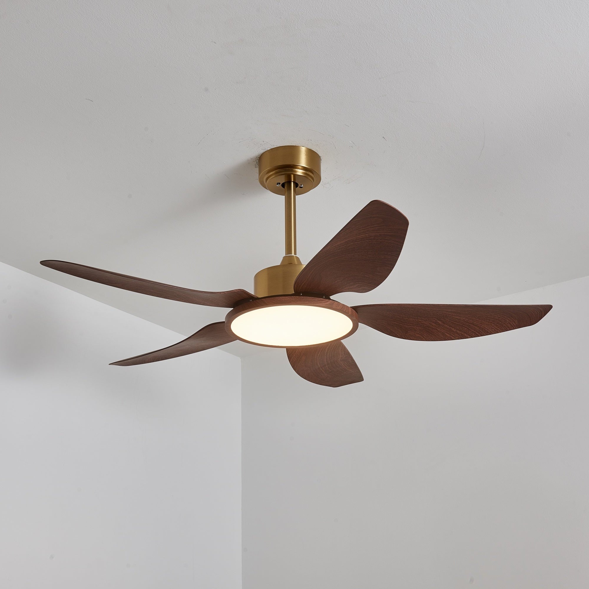 Aurelia Modern Wood Brass Ceiling Fan Light - Blowlighting