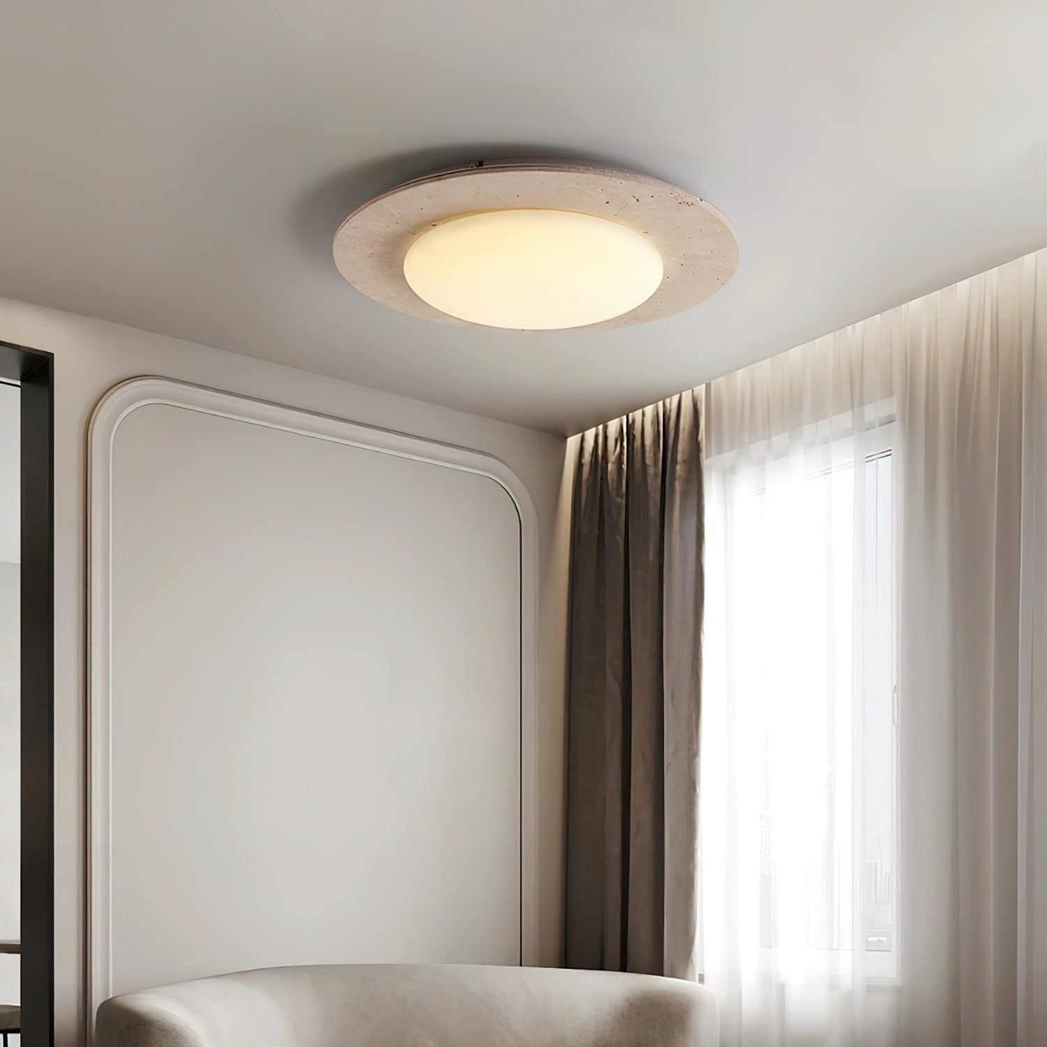 Arsoror Flush-Mount Travertine Ceiling Light - Blowlighting