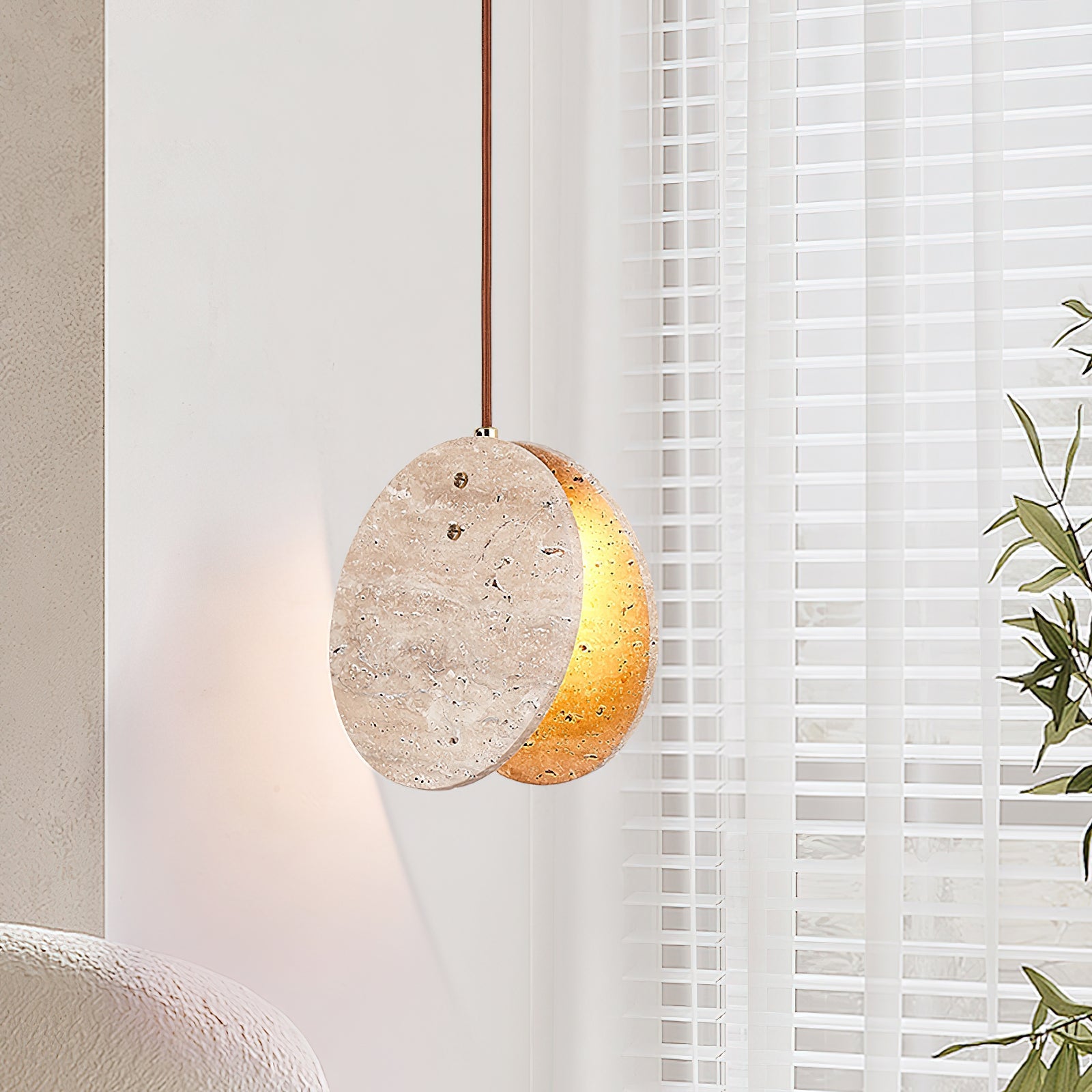 Lunarae Crescent Travertine Pendant Light - Blowlighting
