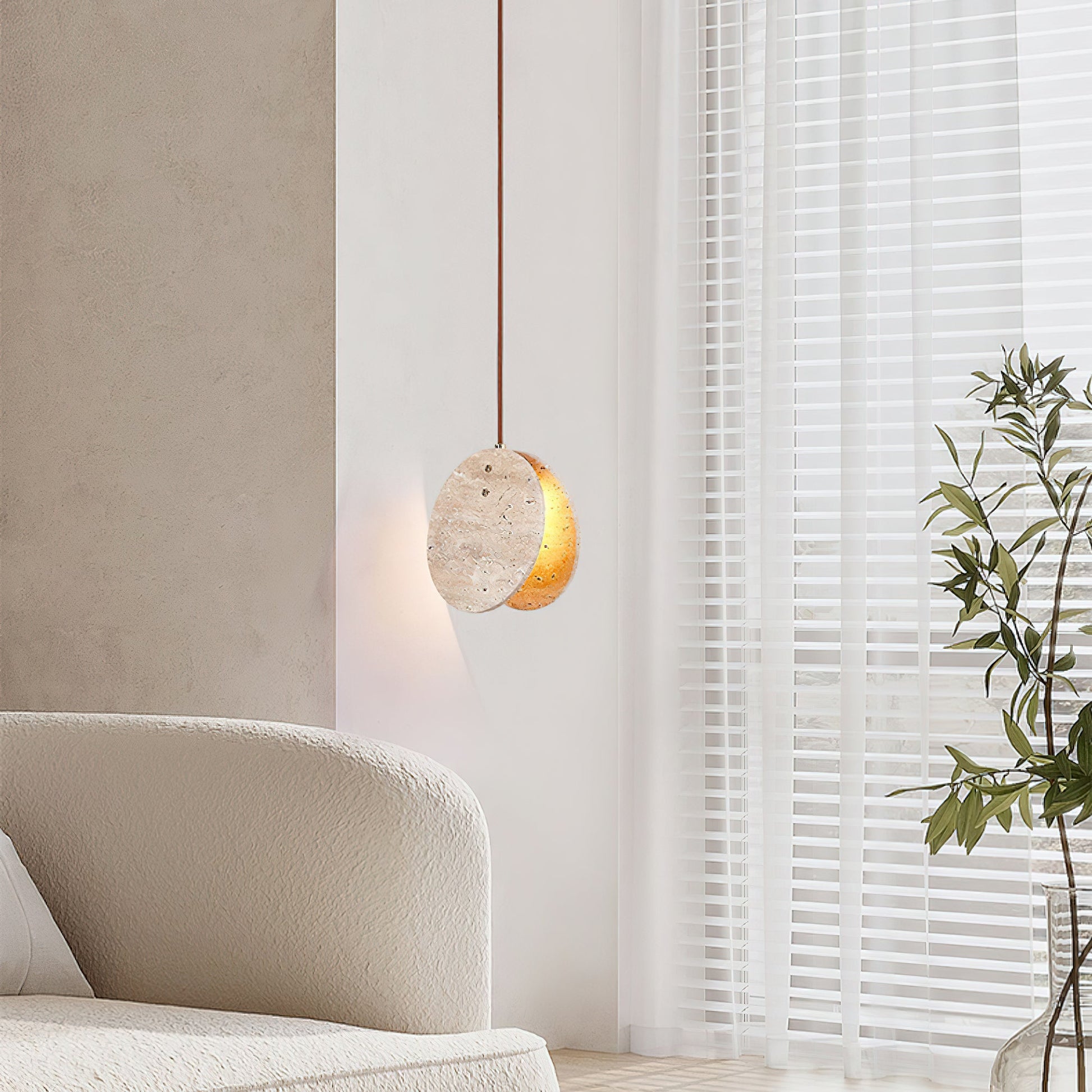 Lunarae Crescent Travertine Pendant Light - Blowlighting