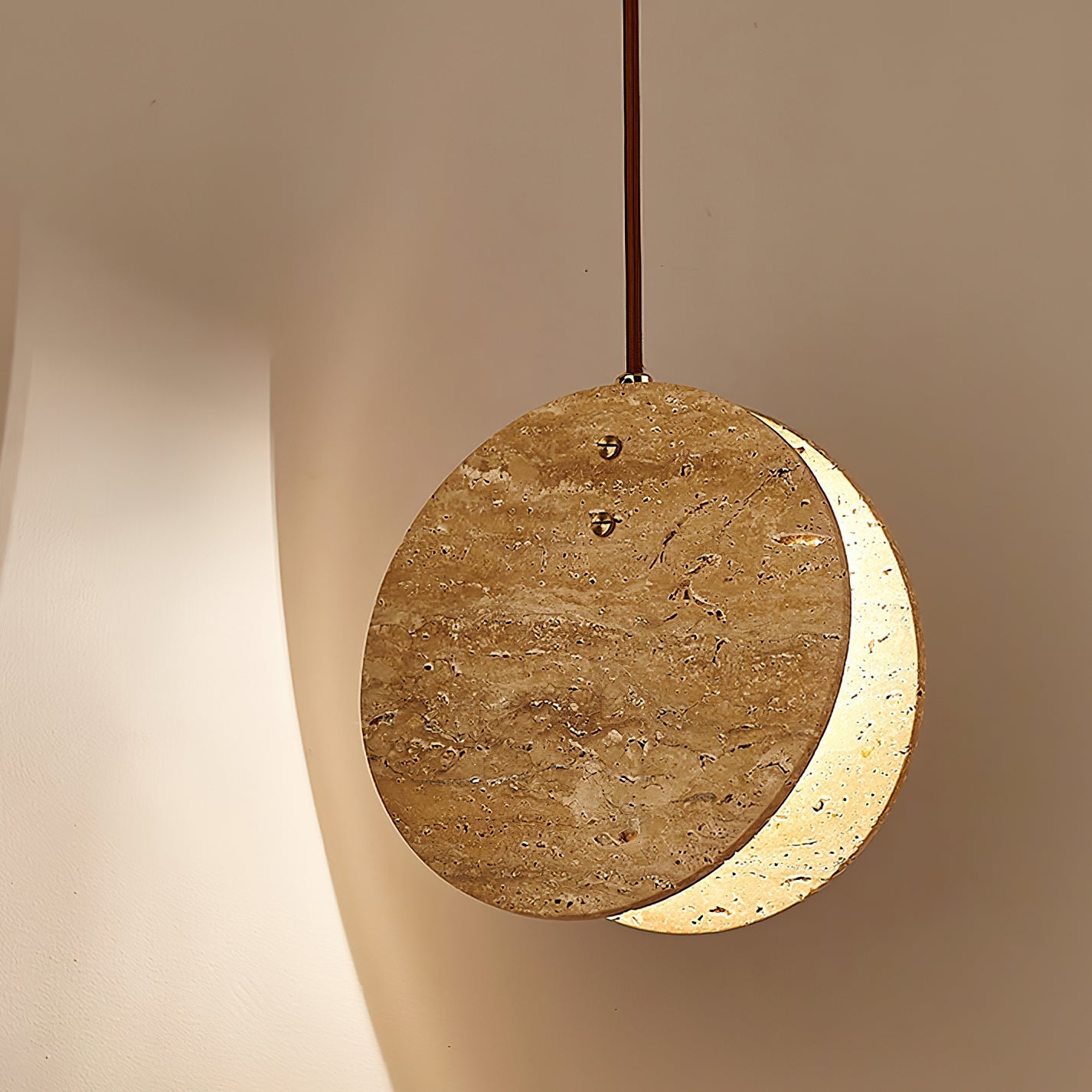 Lunarae Crescent Travertine Pendant Light - Blowlighting