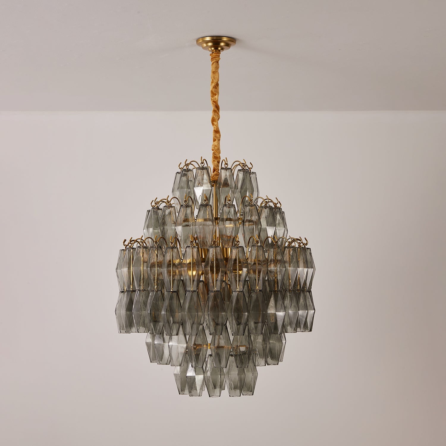 Aurora Chandelier Smoke Gray Prism Glass Layered - Blowlighting
