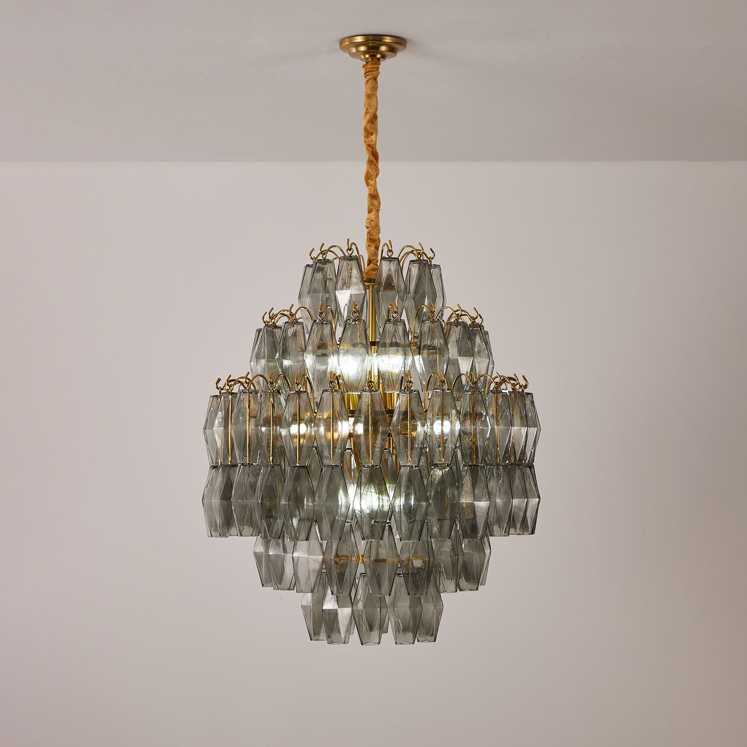 Aurora Chandelier Smoke Gray Prism Glass Layered - Blowlighting