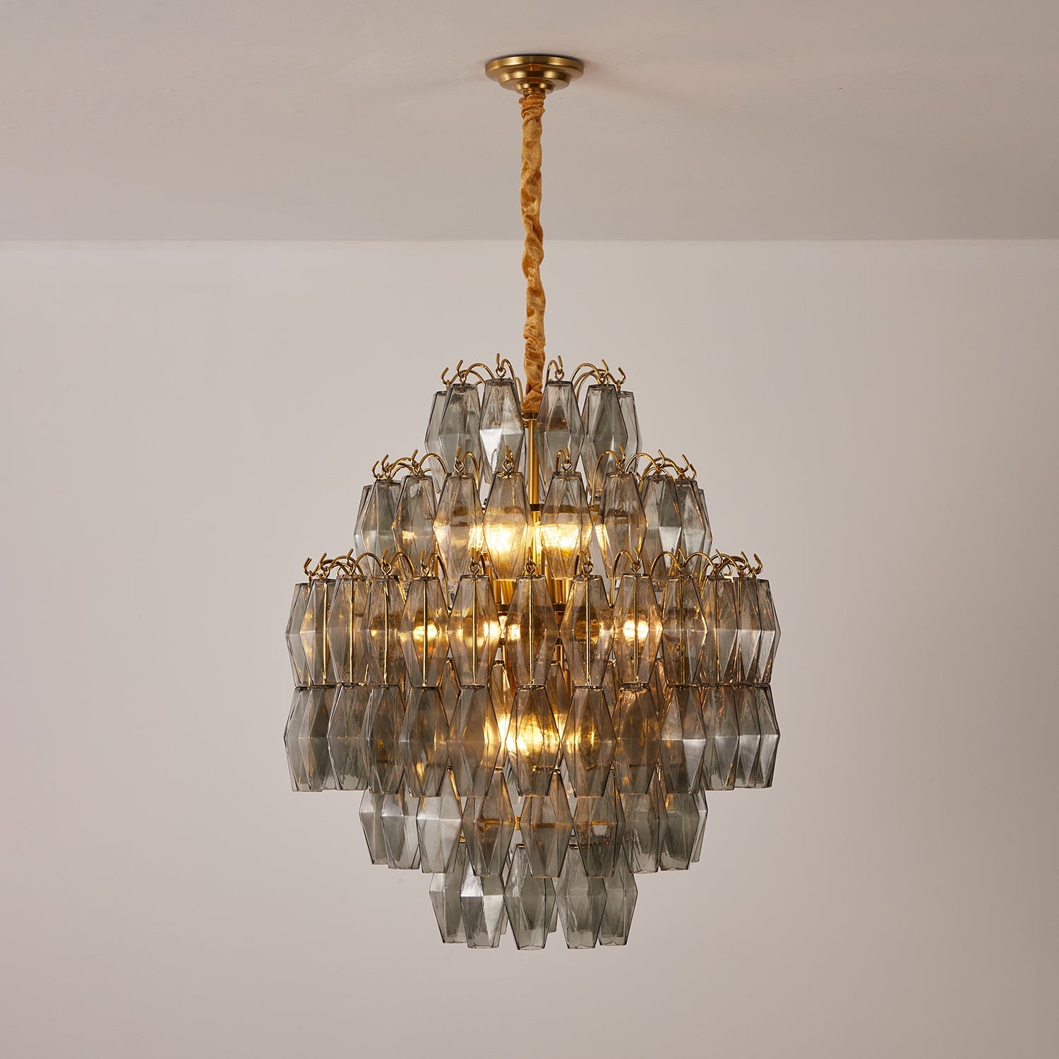 Aurora Chandelier Smoke Gray Prism Glass Layered - Blowlighting