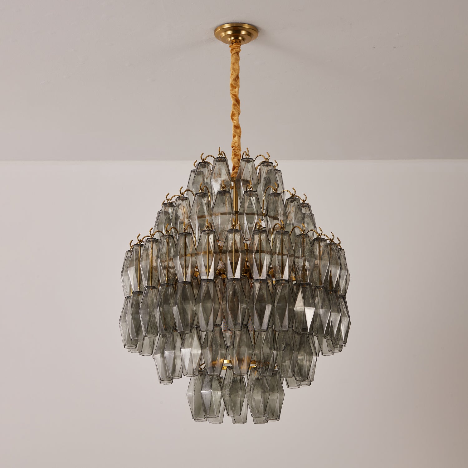 Aurora Chandelier Smoke Gray Prism Glass Layered - Blowlighting