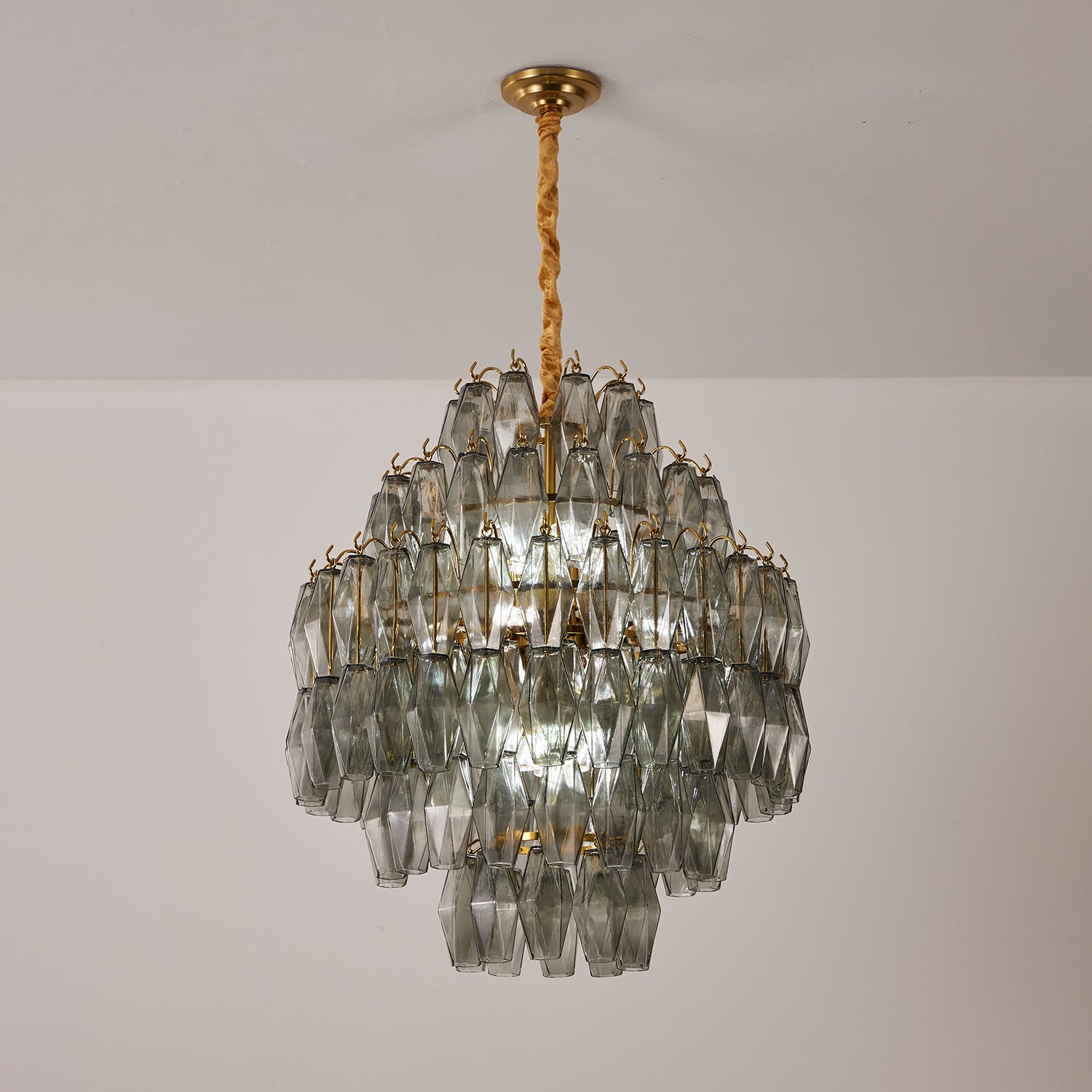 Aurora Chandelier Smoke Gray Prism Glass Layered - Blowlighting