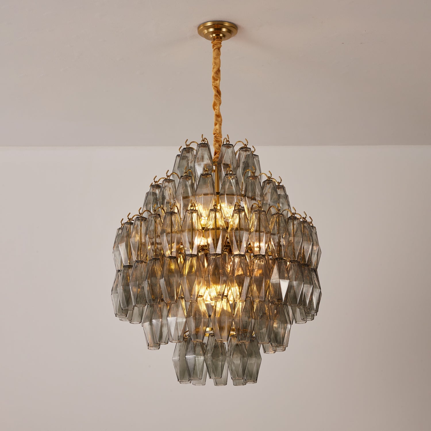 Aurora Chandelier Smoke Gray Prism Glass Layered - Blowlighting