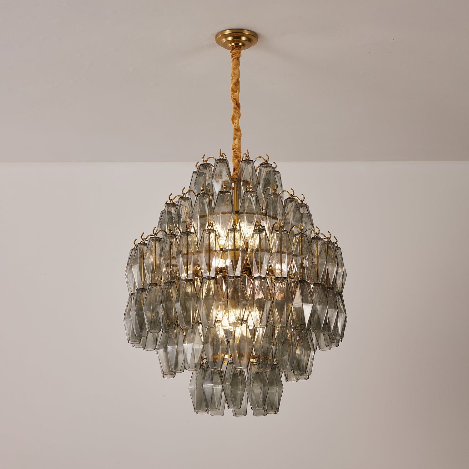 Aurora Chandelier Smoke Gray Prism Glass Layered - Blowlighting