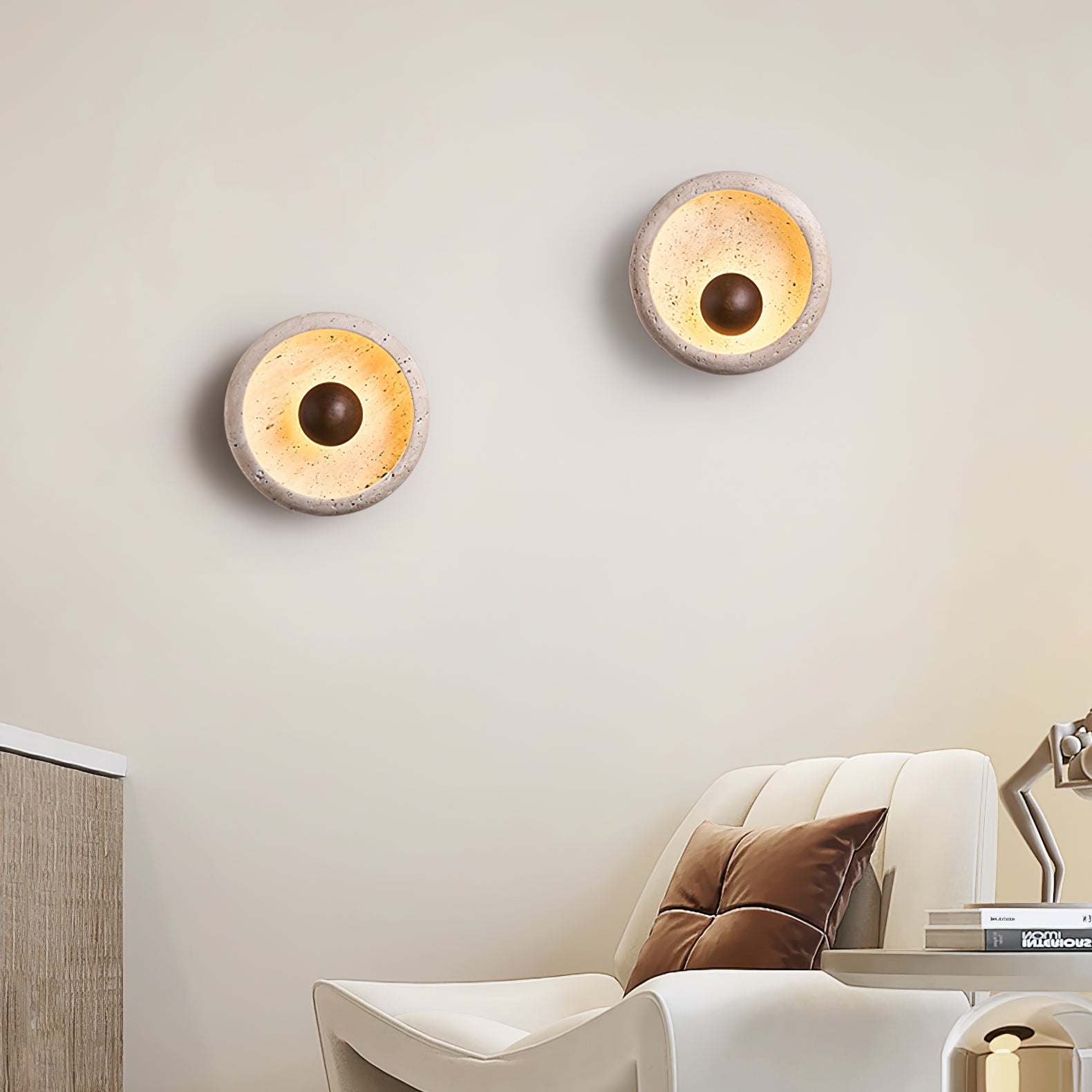 Covynila Orb-Shaped Travertine Wall Light - Blowlighting