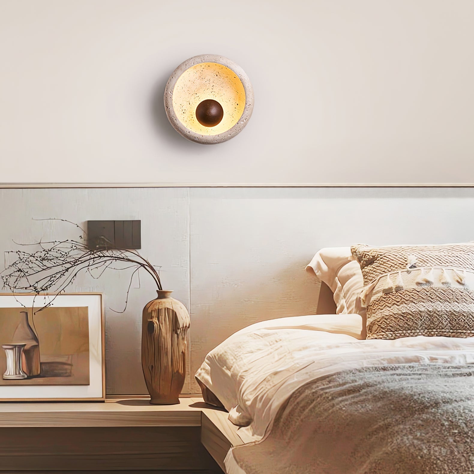 Covynila Orb-Shaped Travertine Wall Light - Blowlighting