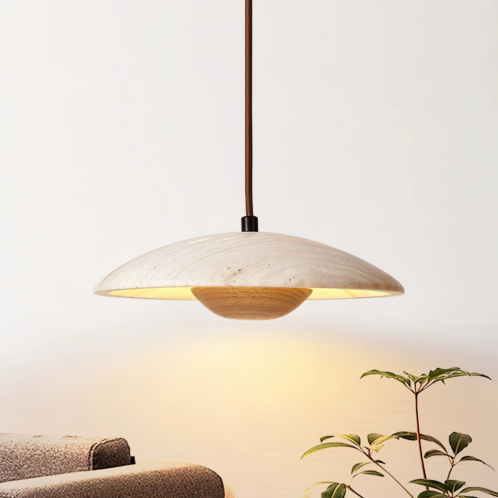Zodore Wide-Brim Travertine Pendant Light - Blowlighting