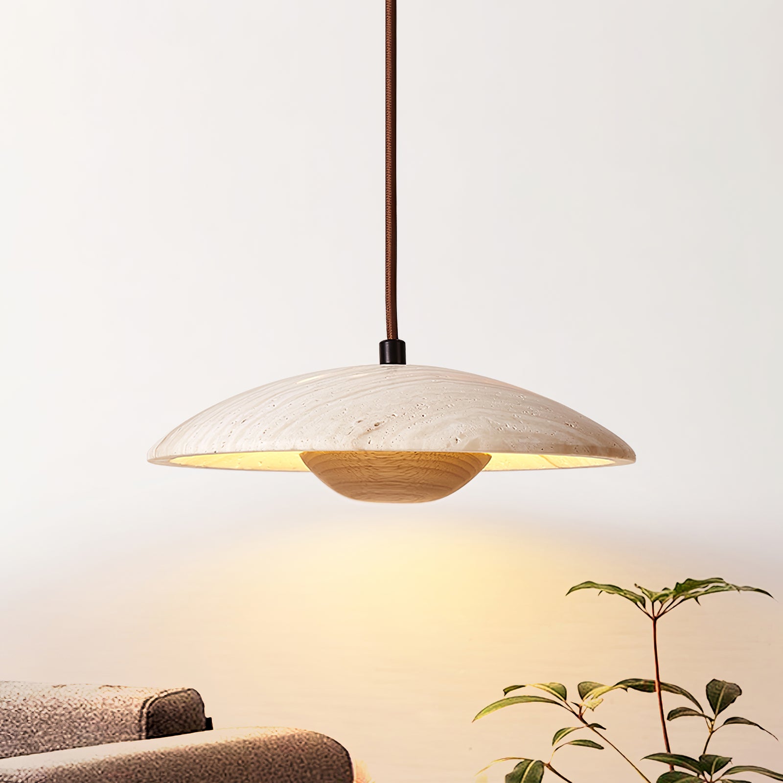 Zodore Wide-Brim Travertine Pendant Light - Blowlighting