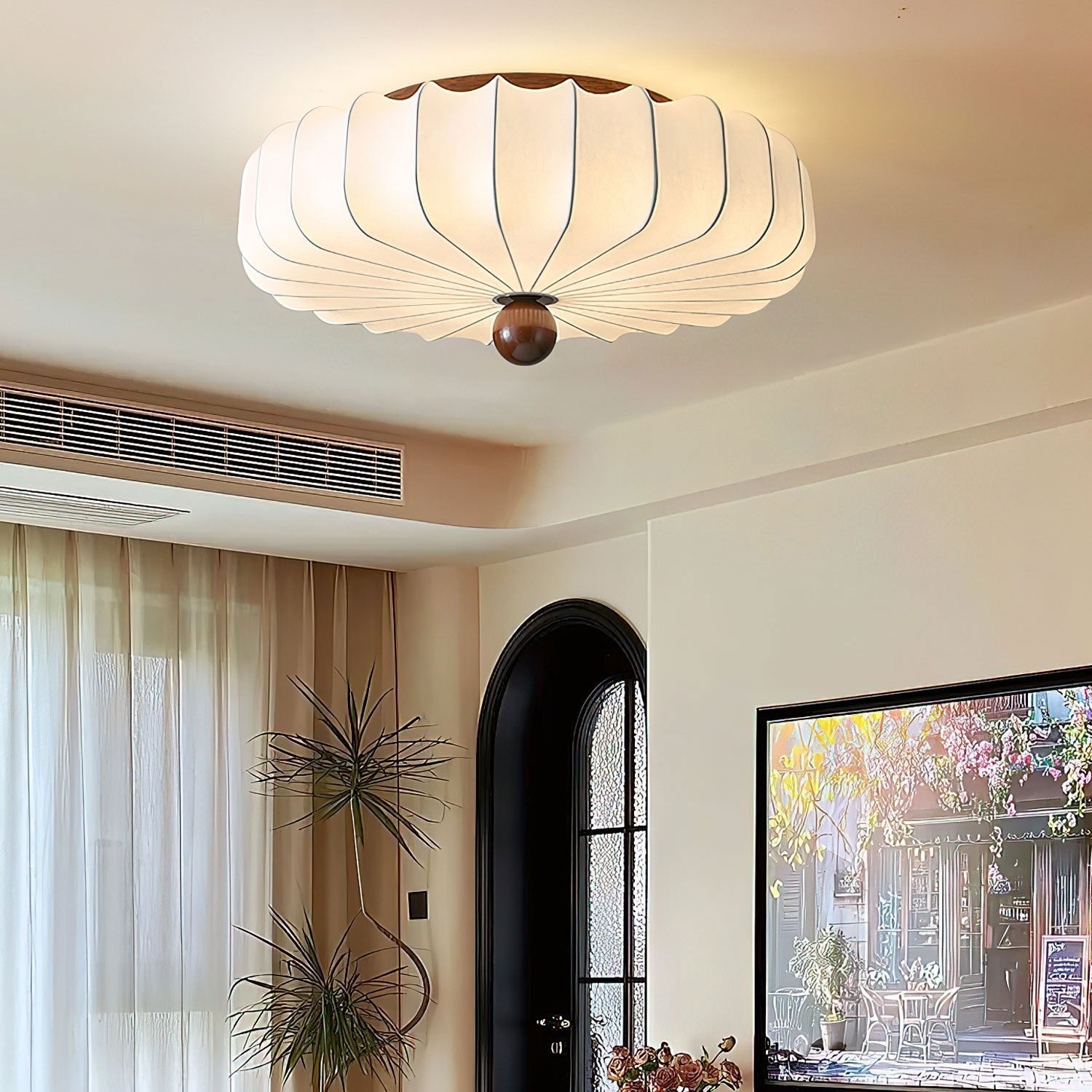 Zotala Petal Fabric Wood Flush Mount Ceiling Light - Blowlighting