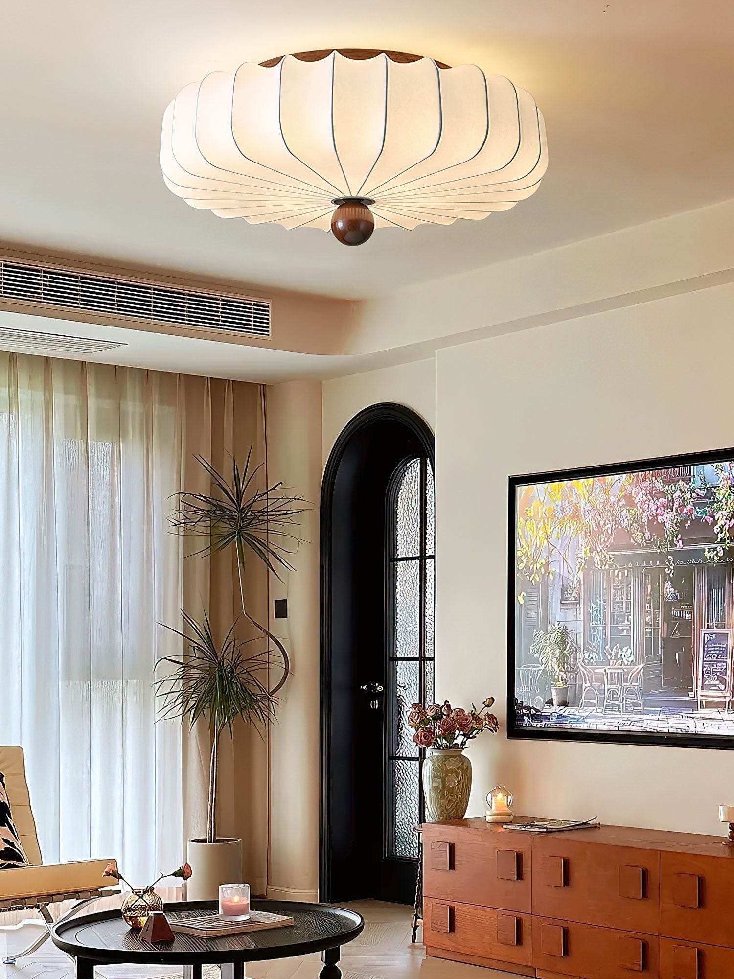 Zotala Petal Fabric Wood Flush Mount Ceiling Light - Blowlighting