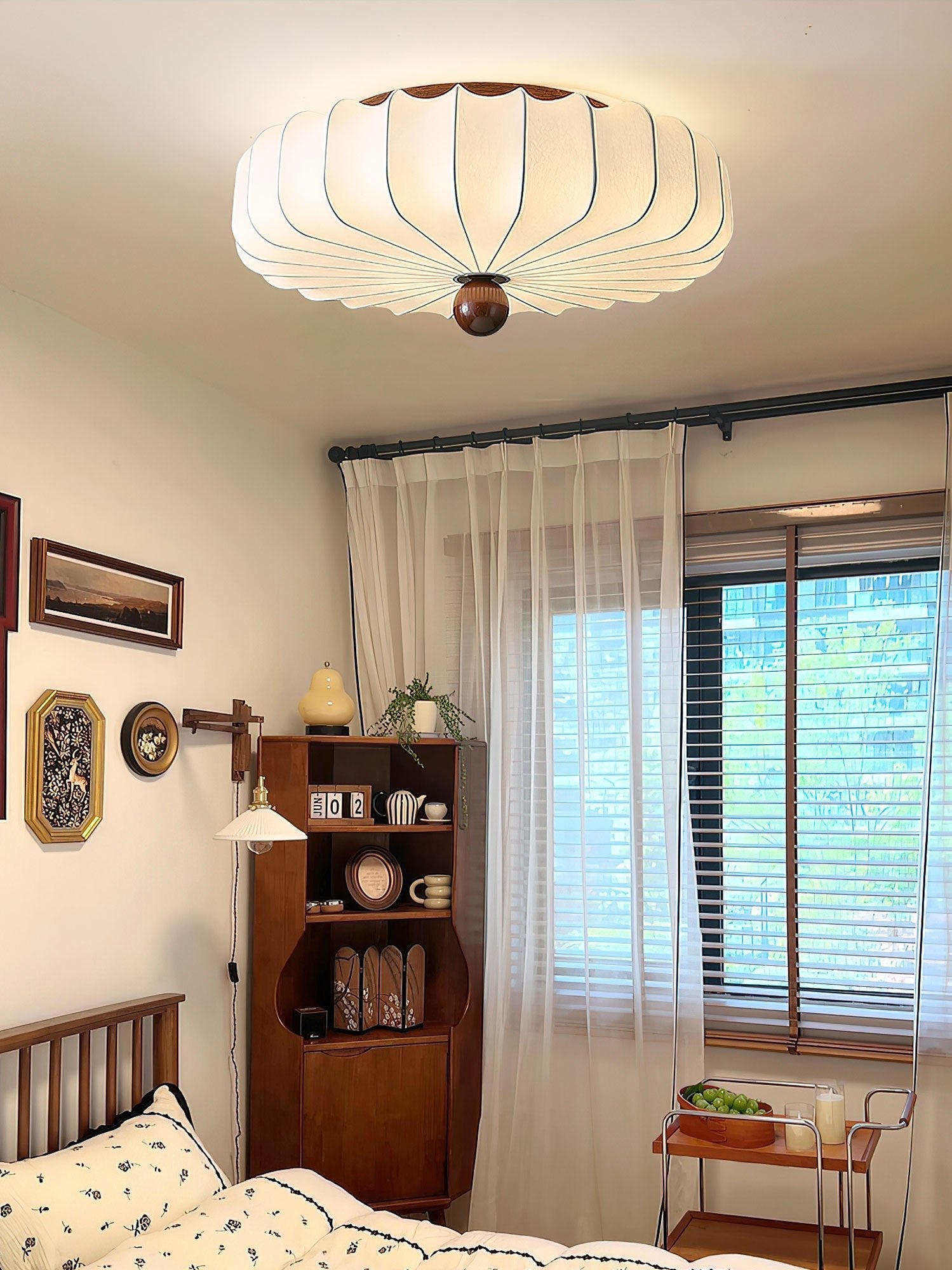 Zotala Petal Fabric Wood Flush Mount Ceiling Light - Blowlighting