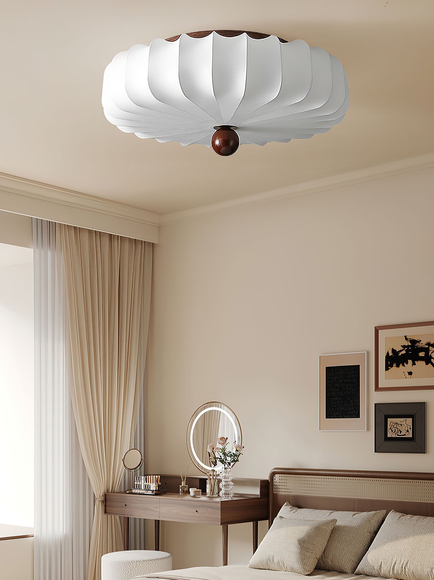 Zotala Petal Fabric Wood Flush Mount Ceiling Light - Blowlighting