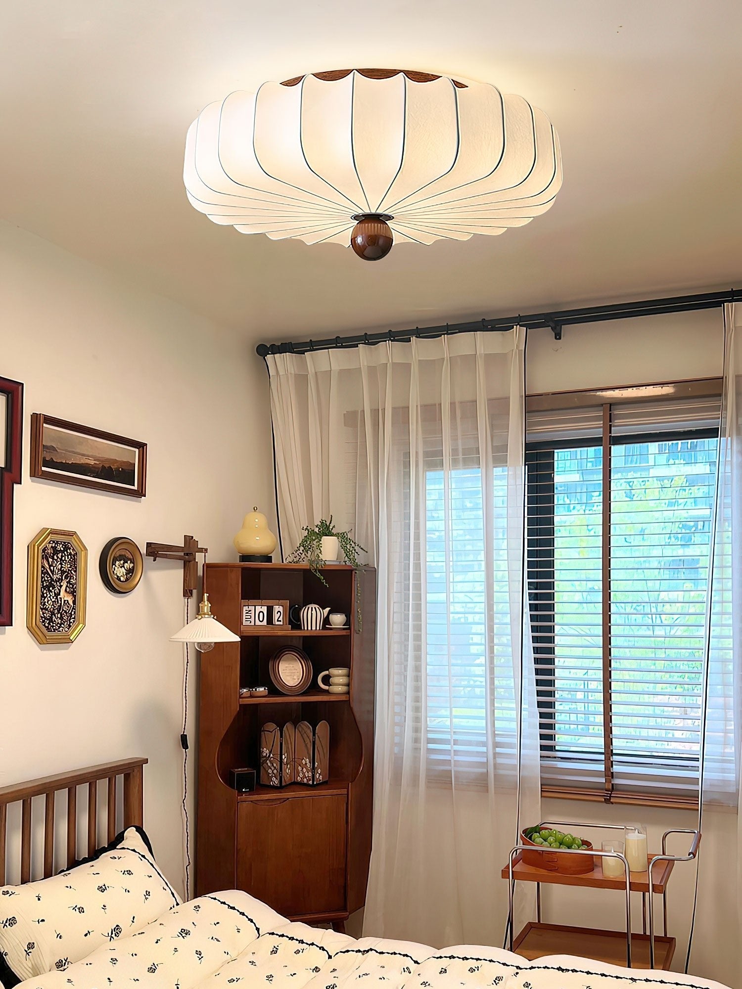 Zotala Petal Fabric Wood Flush Mount Ceiling Light - Blowlighting
