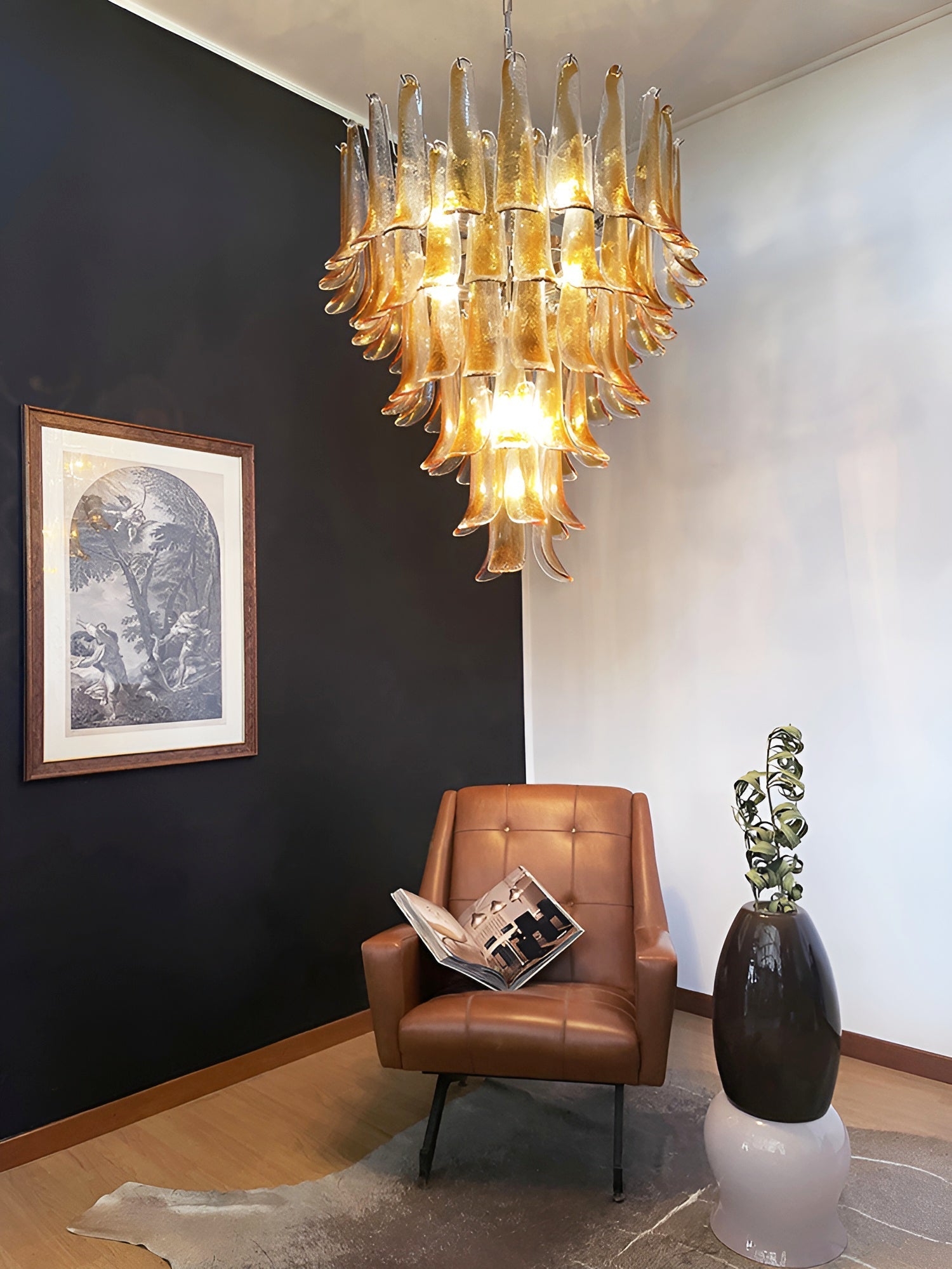 Aurora Chandelier Amber Glass Petals Layered Luxury - Blowlighting